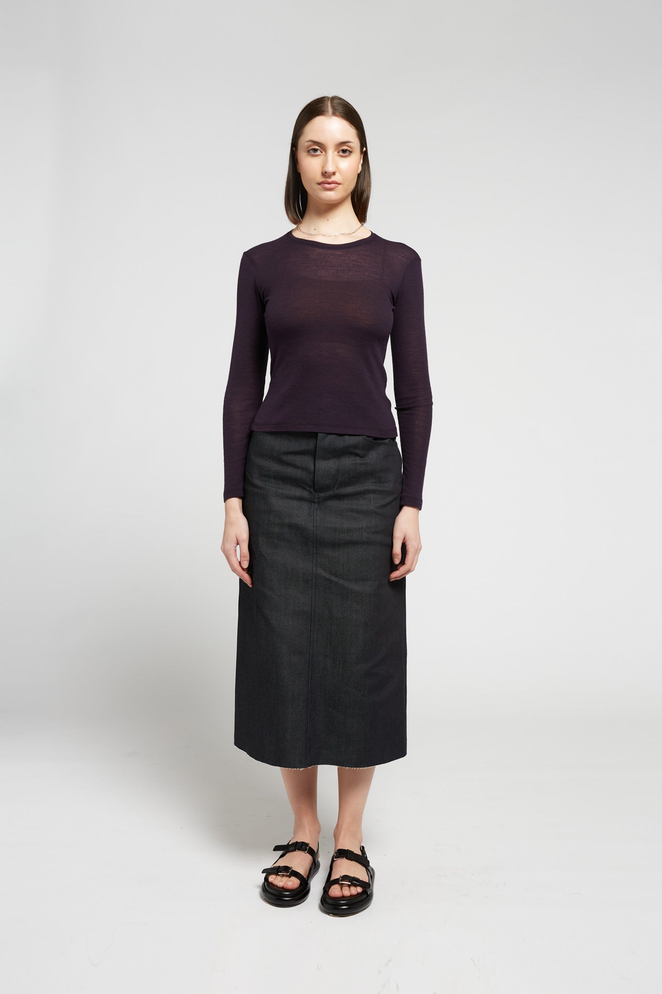 A.BCH A.34 Aubergine Long Sleeve Thermal T-Shirt in Australian Merino