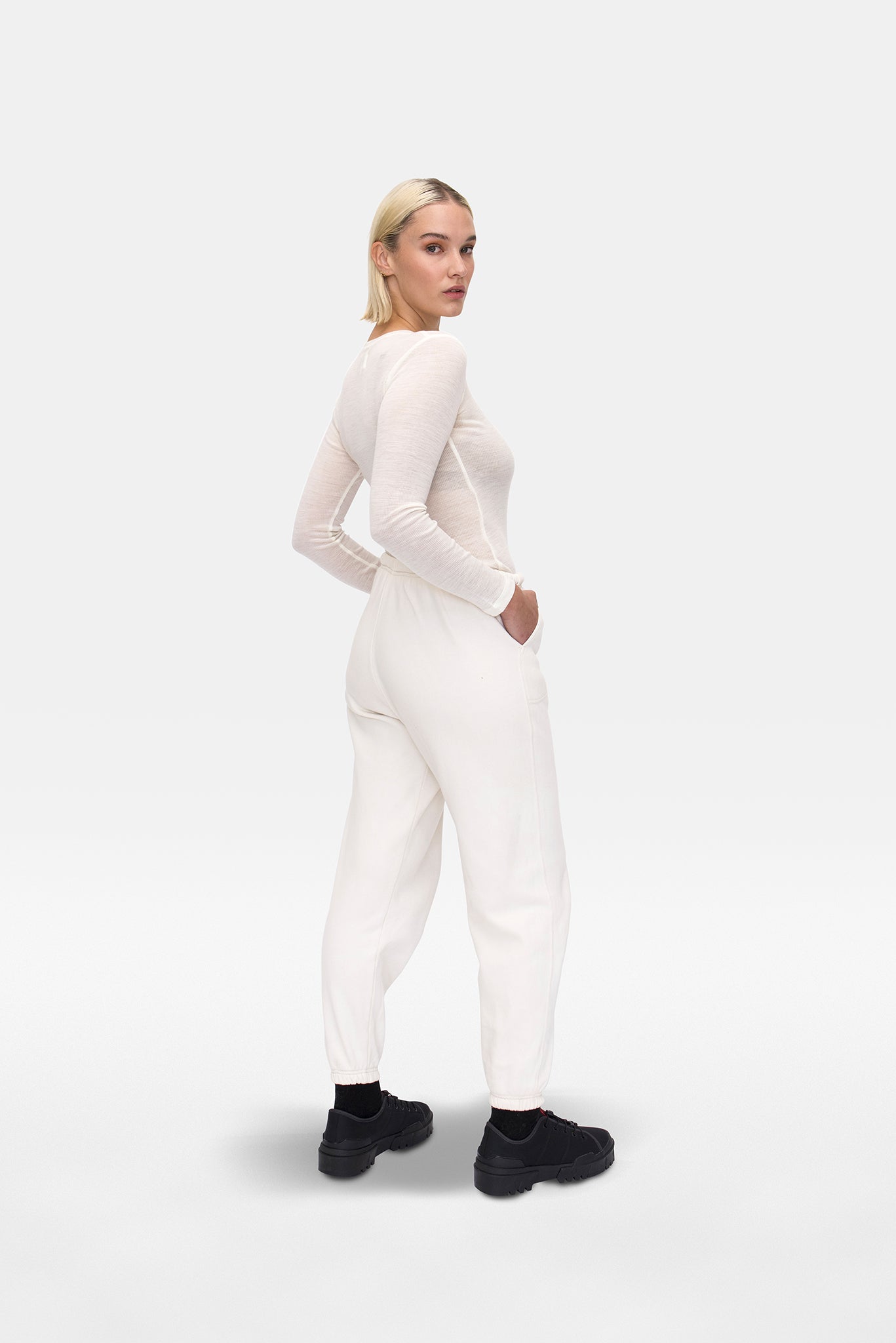 A.BCH A.34 Ivory Long Sleeve Thermal T-Shirt in Australian Merino