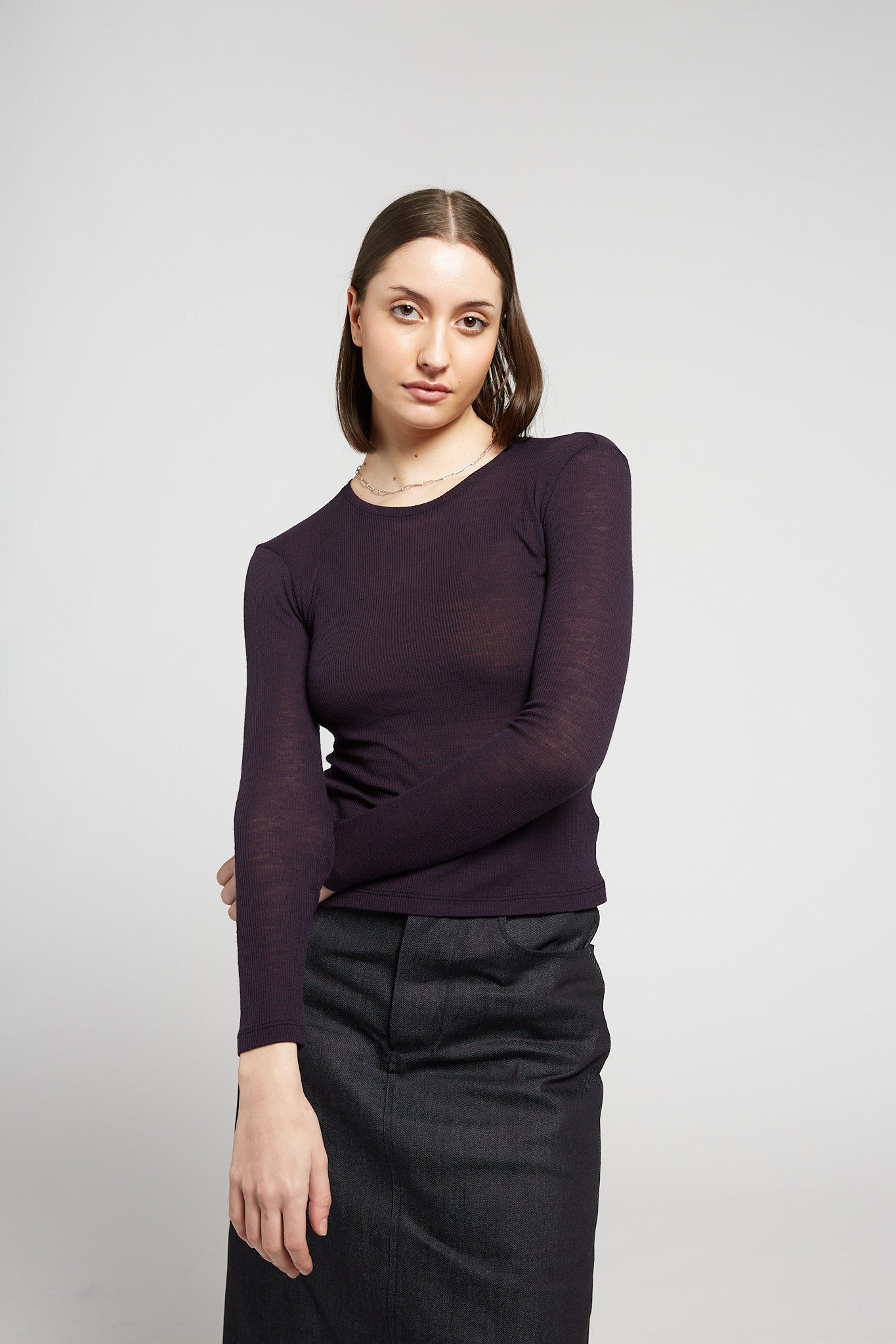 A.BCH A.34 Aubergine Long Sleeve Thermal T-Shirt in Australian Merino