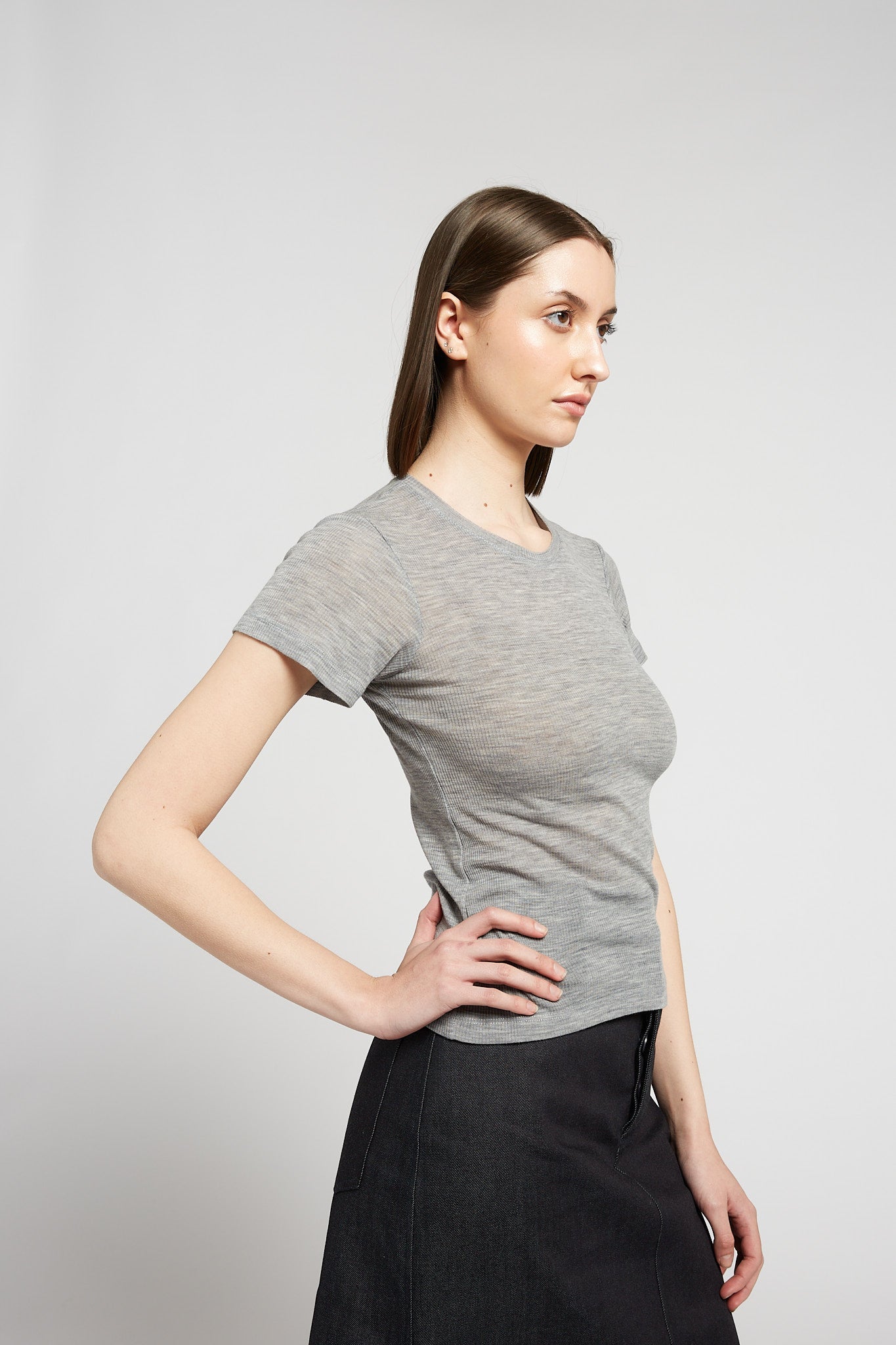 A.BCH A.34 Grey Marle Short Sleeve Thermal in Merino Wool