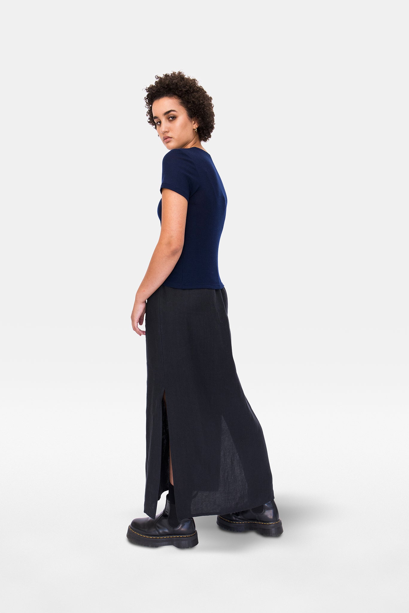 A.BCH A.34 Navy Short Sleeve Thermal T-Shirt in Australian Merino