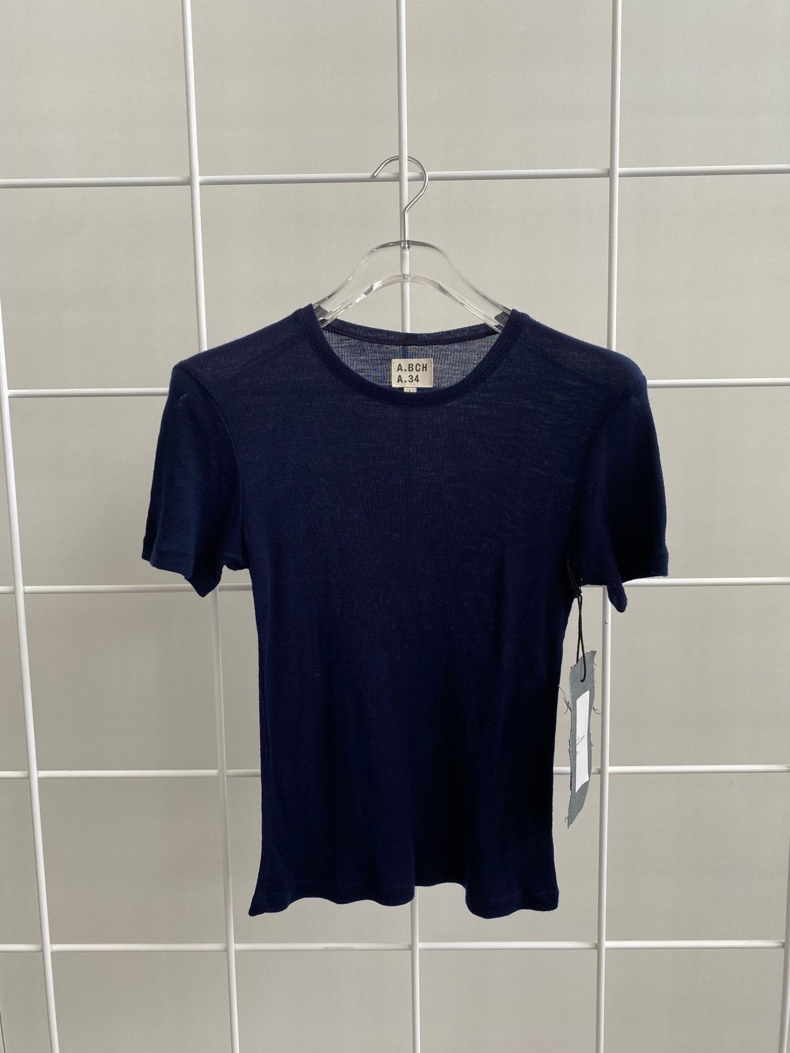 A.BCH A.34 Navy Short Sleeve Thermal T-Shirt in Australian Merino