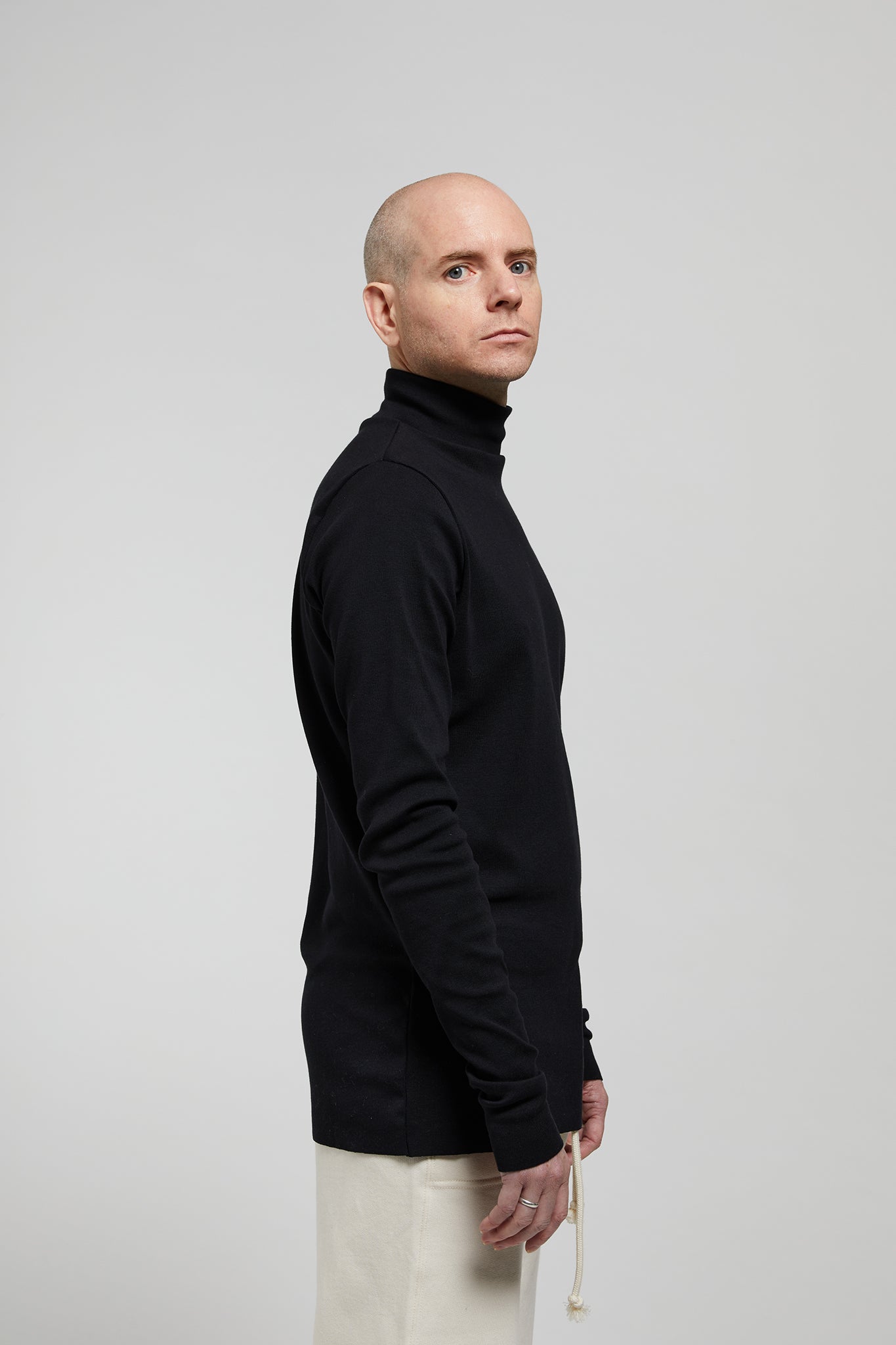 A.BCH A.36 Black Mock Neck Skivvy in Organic Cotton Rib