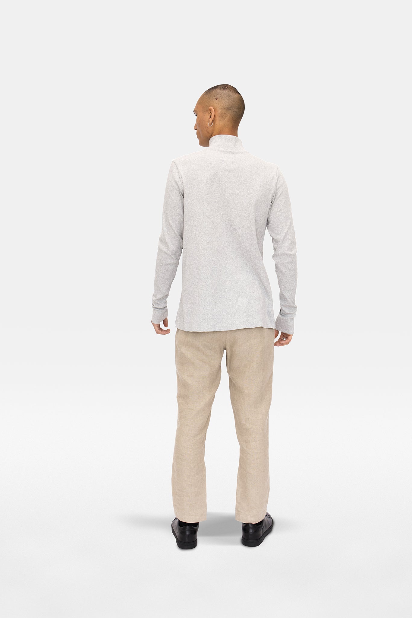 A.BCH A.36 Grey Marle Mock Neck Skivvy in Organic Cotton Rib
