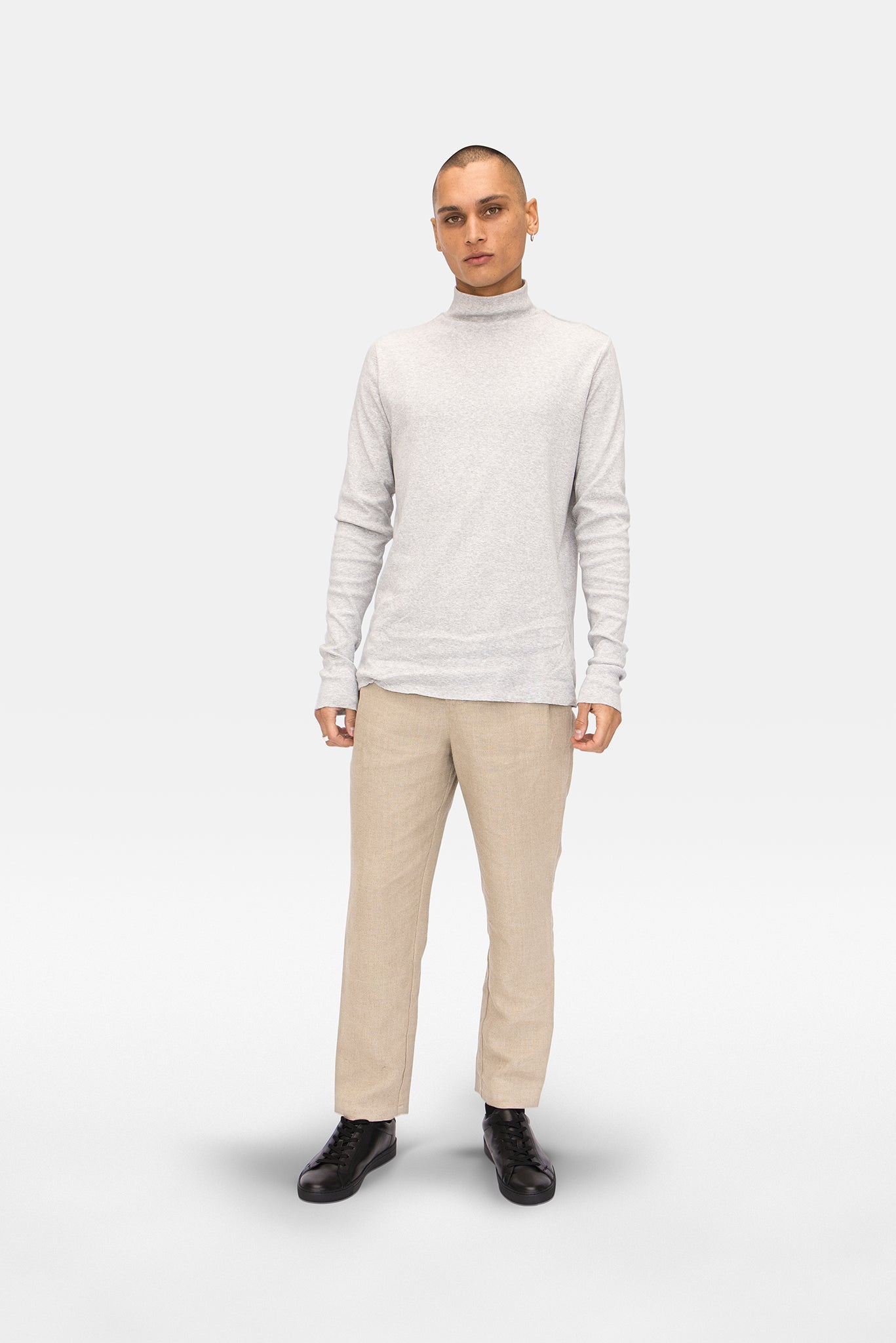 A.BCH A.36 Grey Marle Mock Neck Skivvy in Organic Cotton Rib