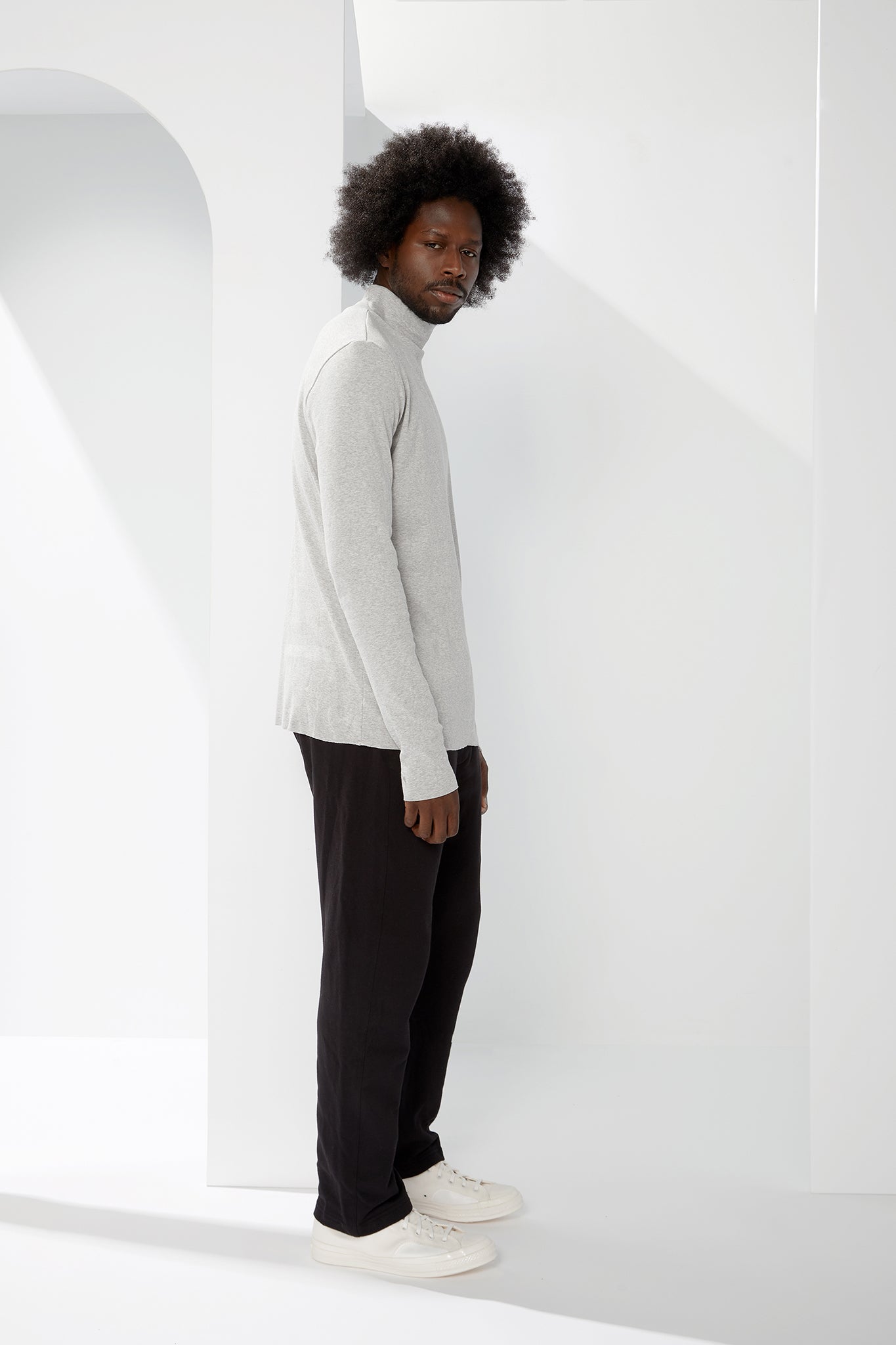 A.BCH A.36 Grey Marle Mock Neck Skivvy in Organic Cotton Rib