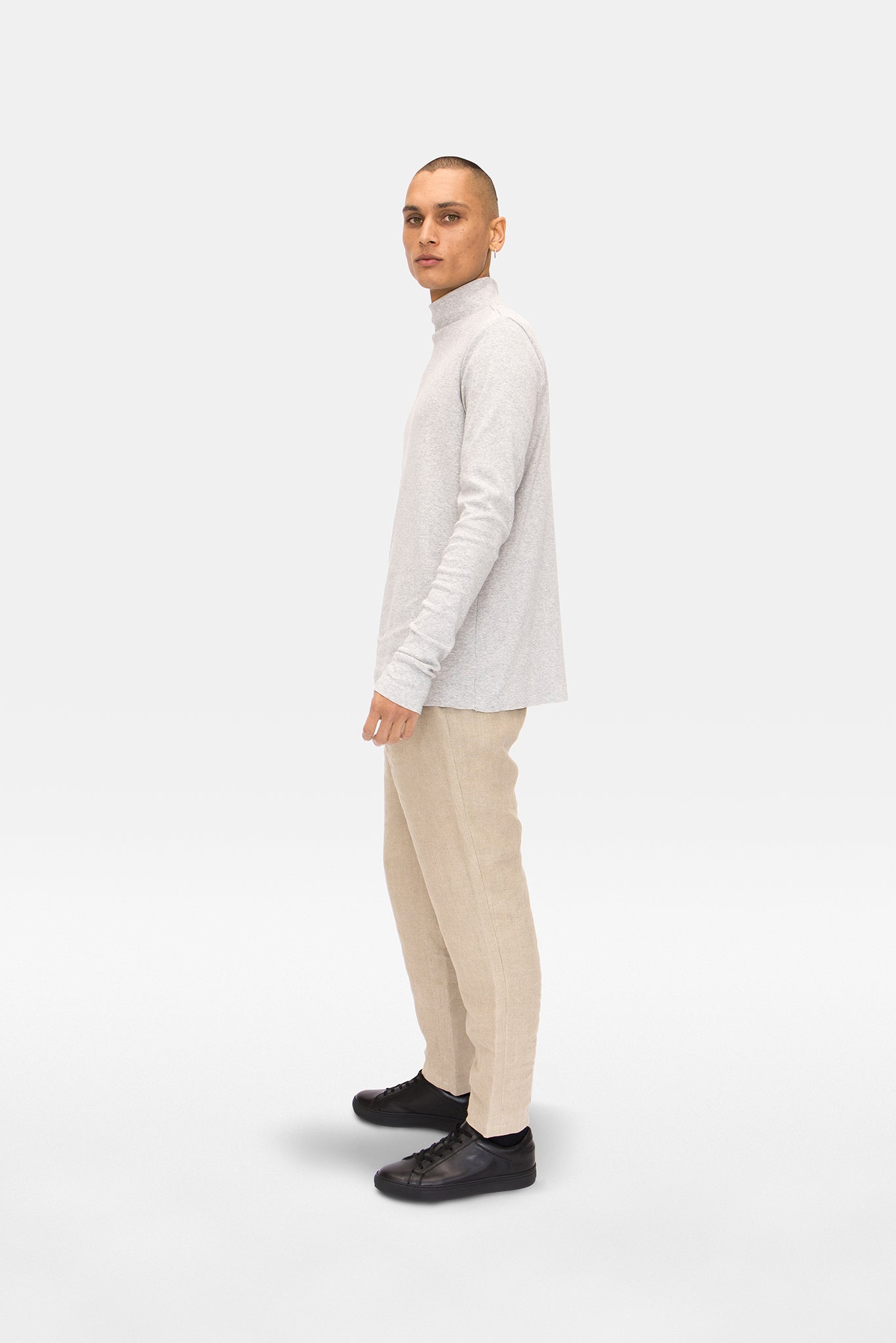 A.BCH A.36 Grey Marle Mock Neck Skivvy in Organic Cotton Rib