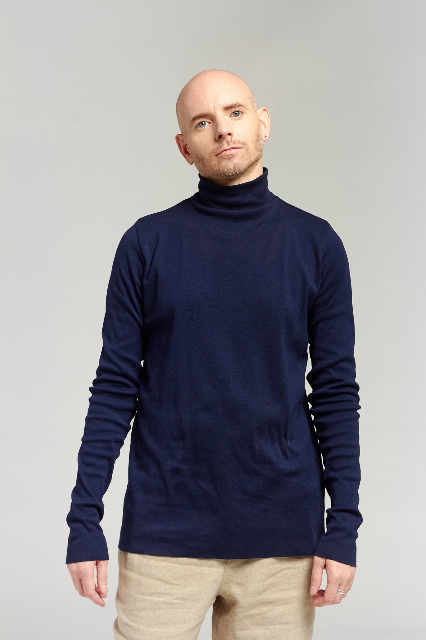 A.BCH A.36 Navy Mock Neck Skivvy in Organic Cotton Rib
