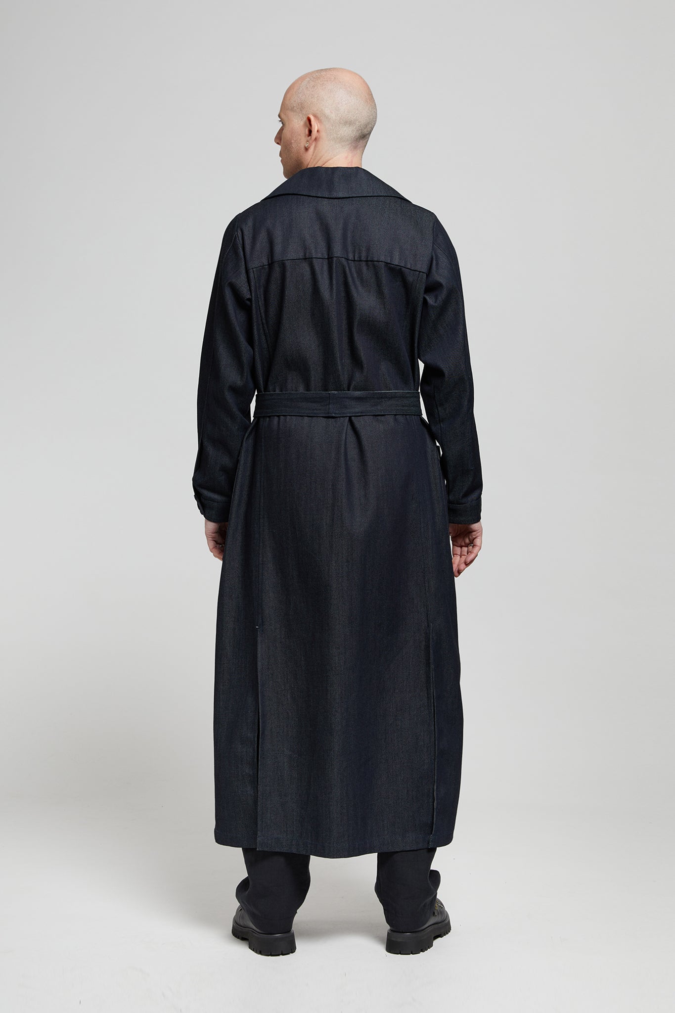A.BCH A.38 Dark Indigo Raw Denim Trench Coat in Organic Cotton