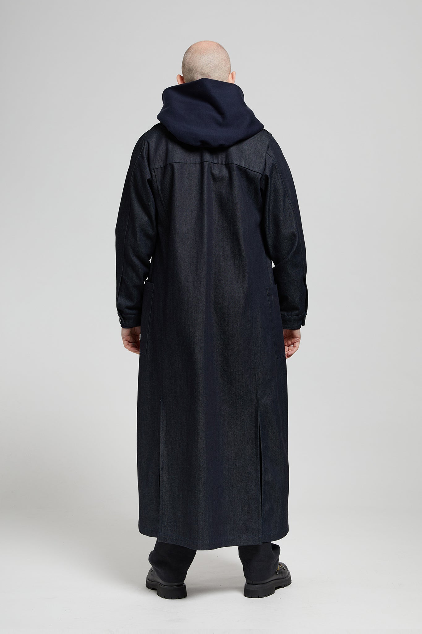 A.BCH A.38 Dark Indigo Raw Denim Trench Coat in Organic Cotton