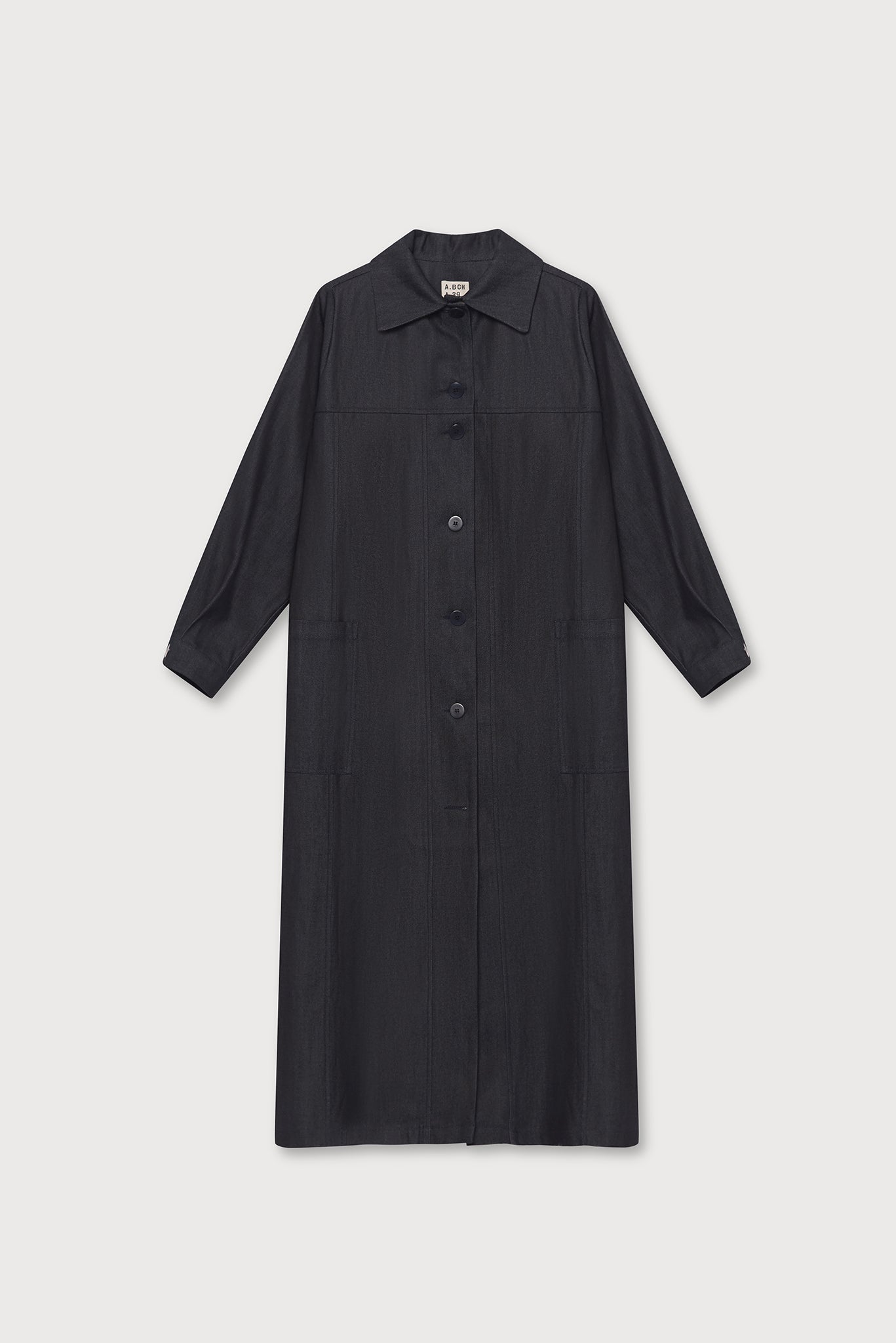 A.BCH A.38 Dark Indigo Raw Denim Trench Coat in Organic Cotton