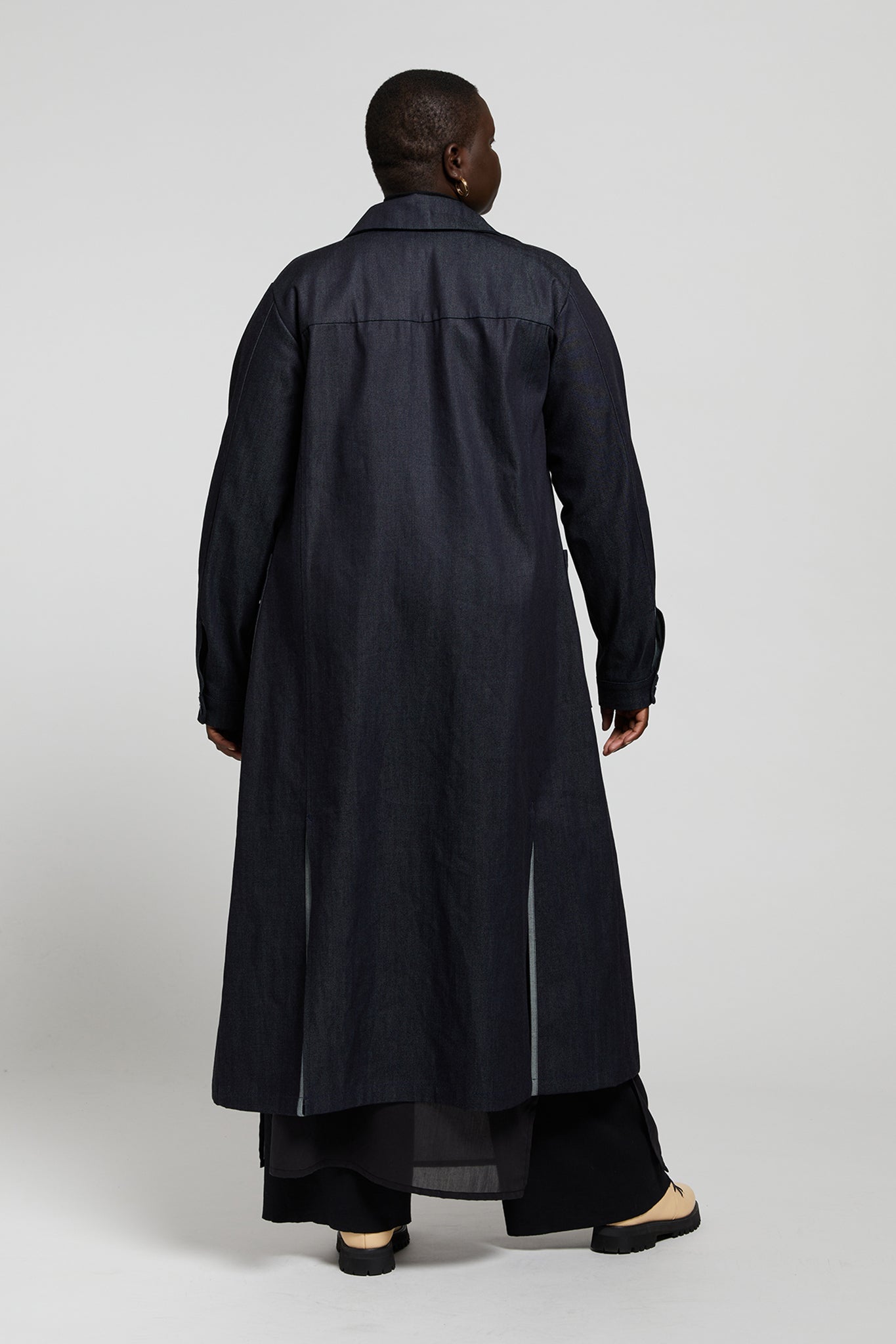 A.BCH A.38 Dark Indigo Raw Denim Trench Coat in Organic Cotton