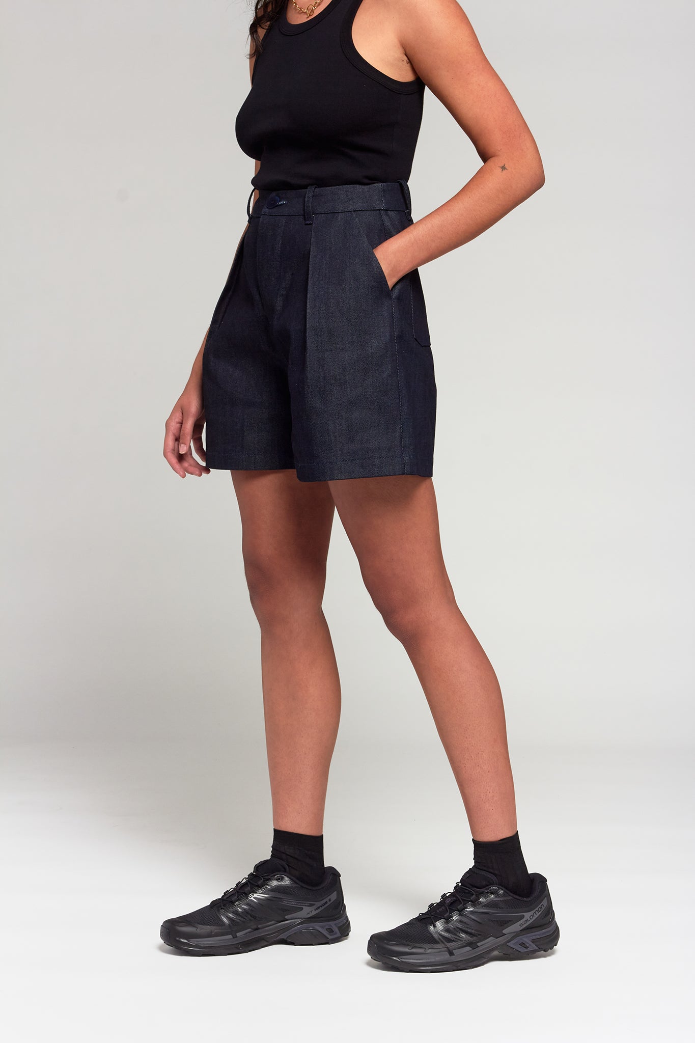 A.BCH A.39 Dark Indigo Raw Denim Tailored Shorts in Organic Cotton