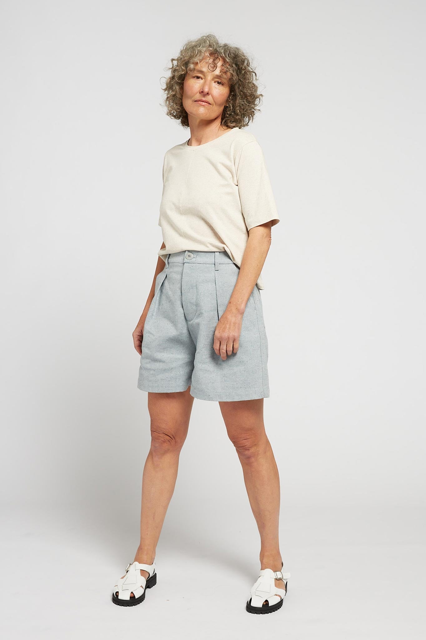 A.BCH A.39 Recycled Denim Tailored Shorts in Light Indigo