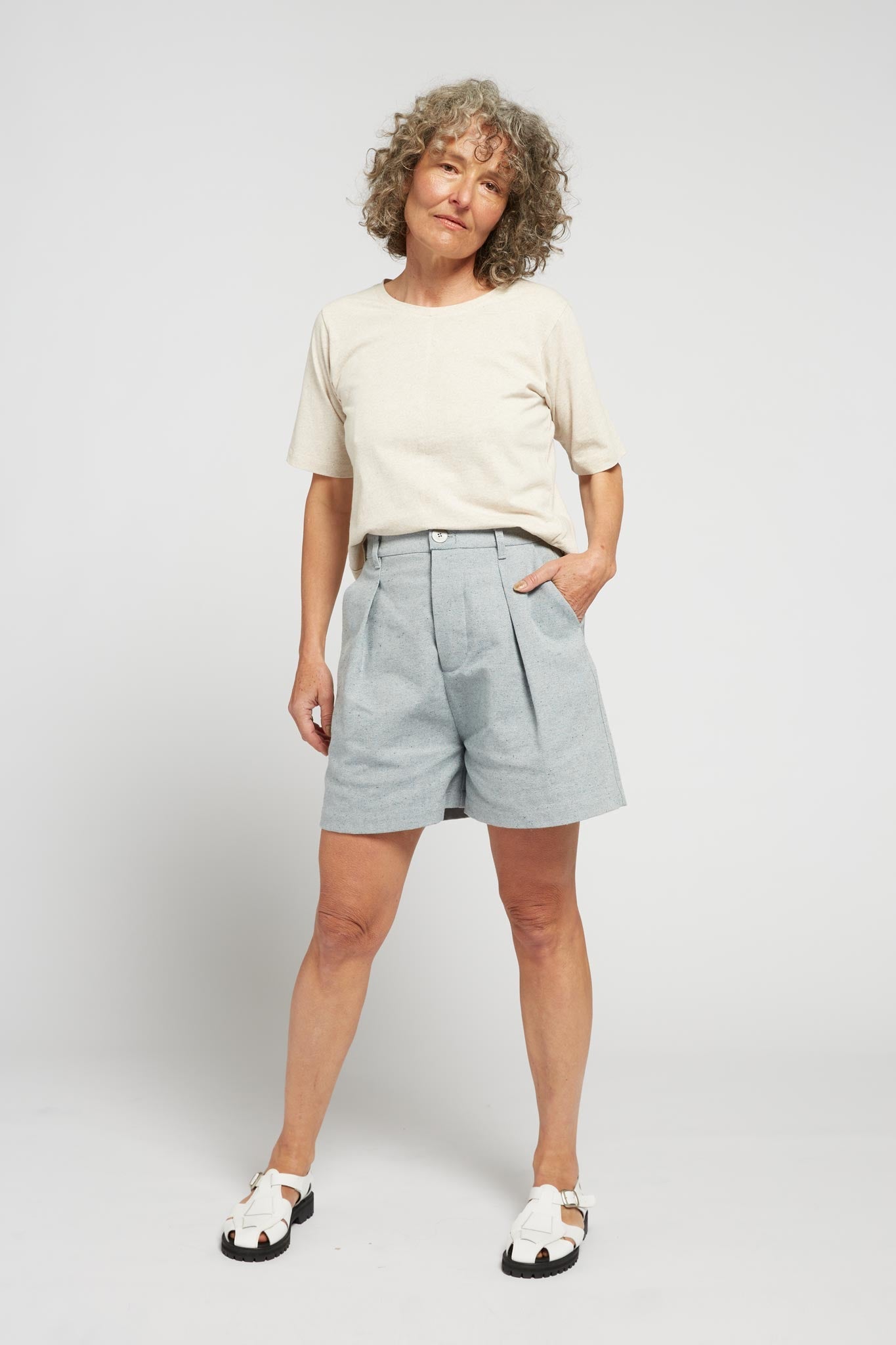 A.BCH A.39 Recycled Denim Tailored Shorts in Light Indigo