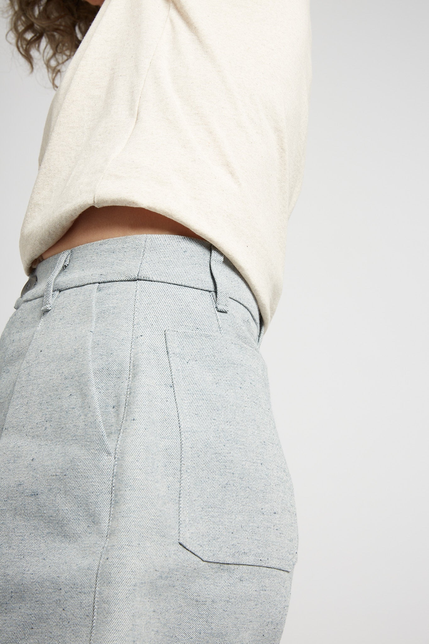 A.BCH A.39 Recycled Denim Tailored Shorts in Light Indigo