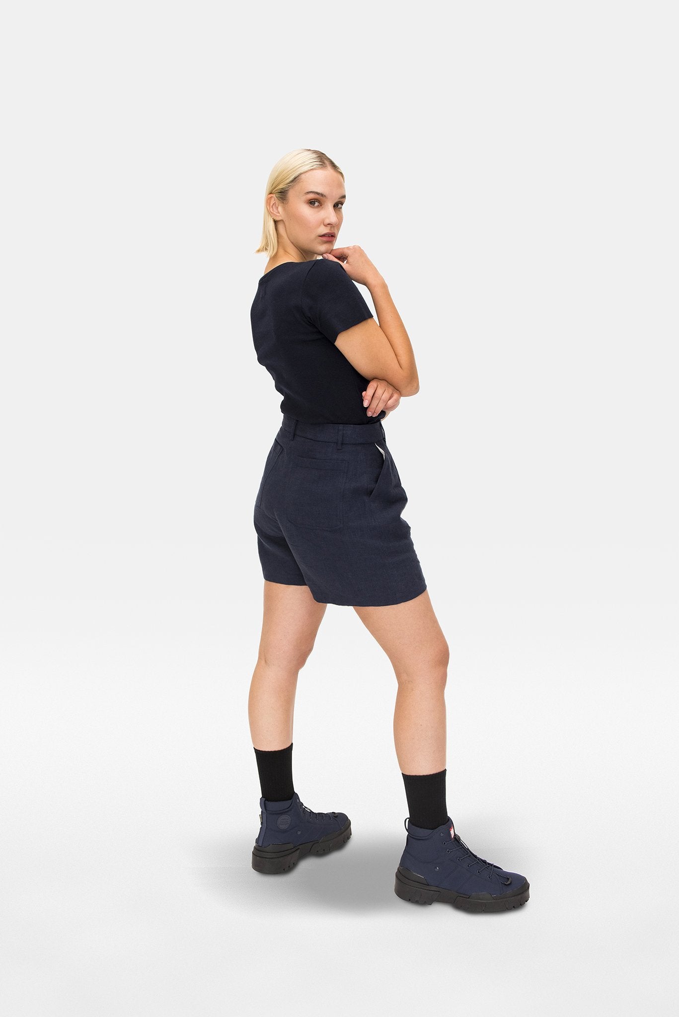 A.BCH A.39 Navy Tailored Shorts in Organic Linen