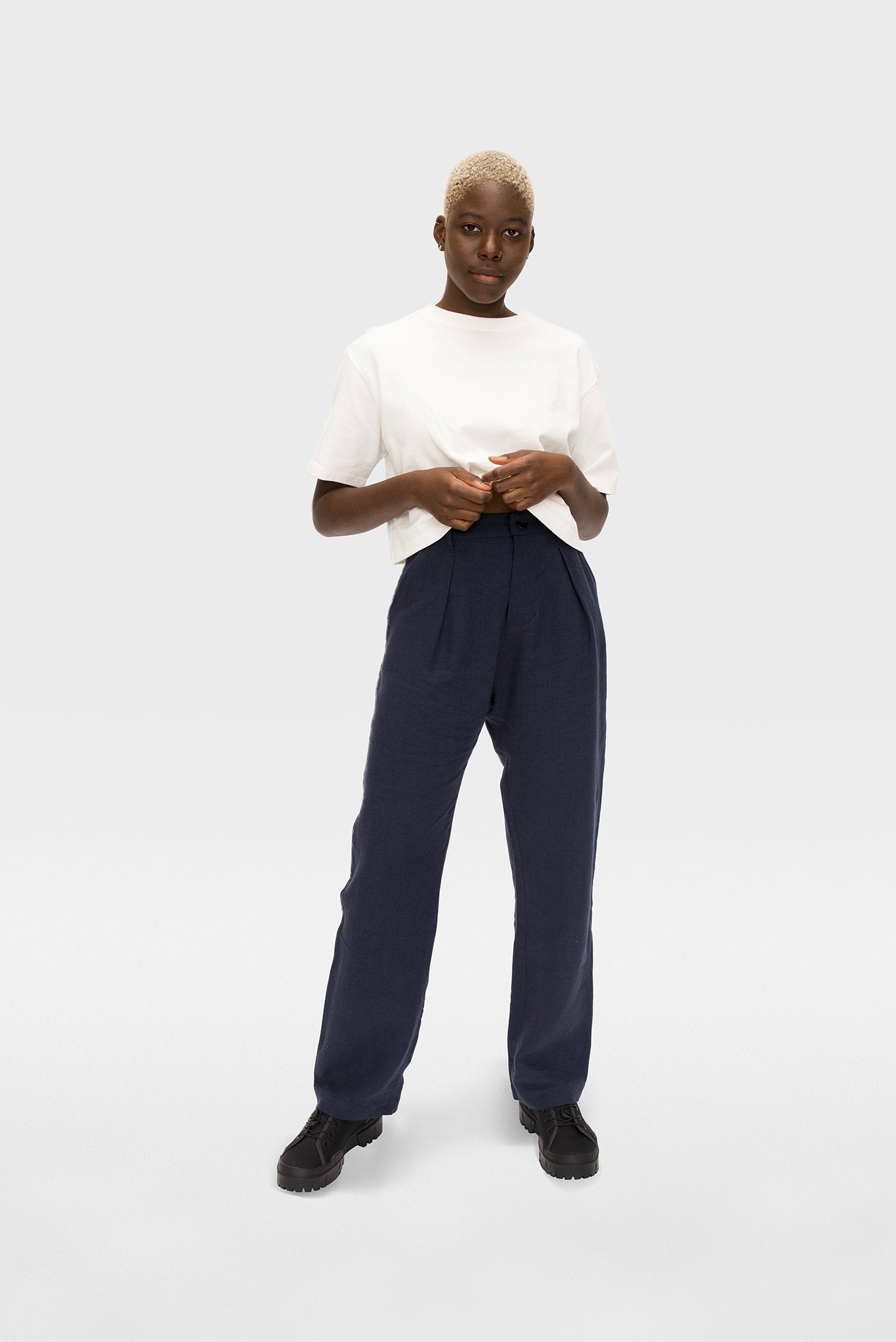 A.BCH A.39 Navy Organic Linen Tailored Trousers