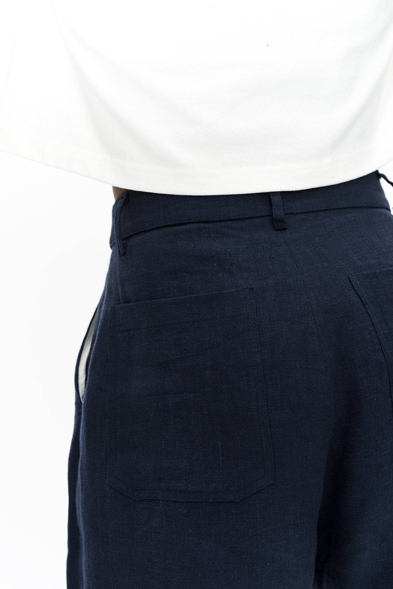 A.BCH A.39 Navy Organic Linen Tailored Trousers