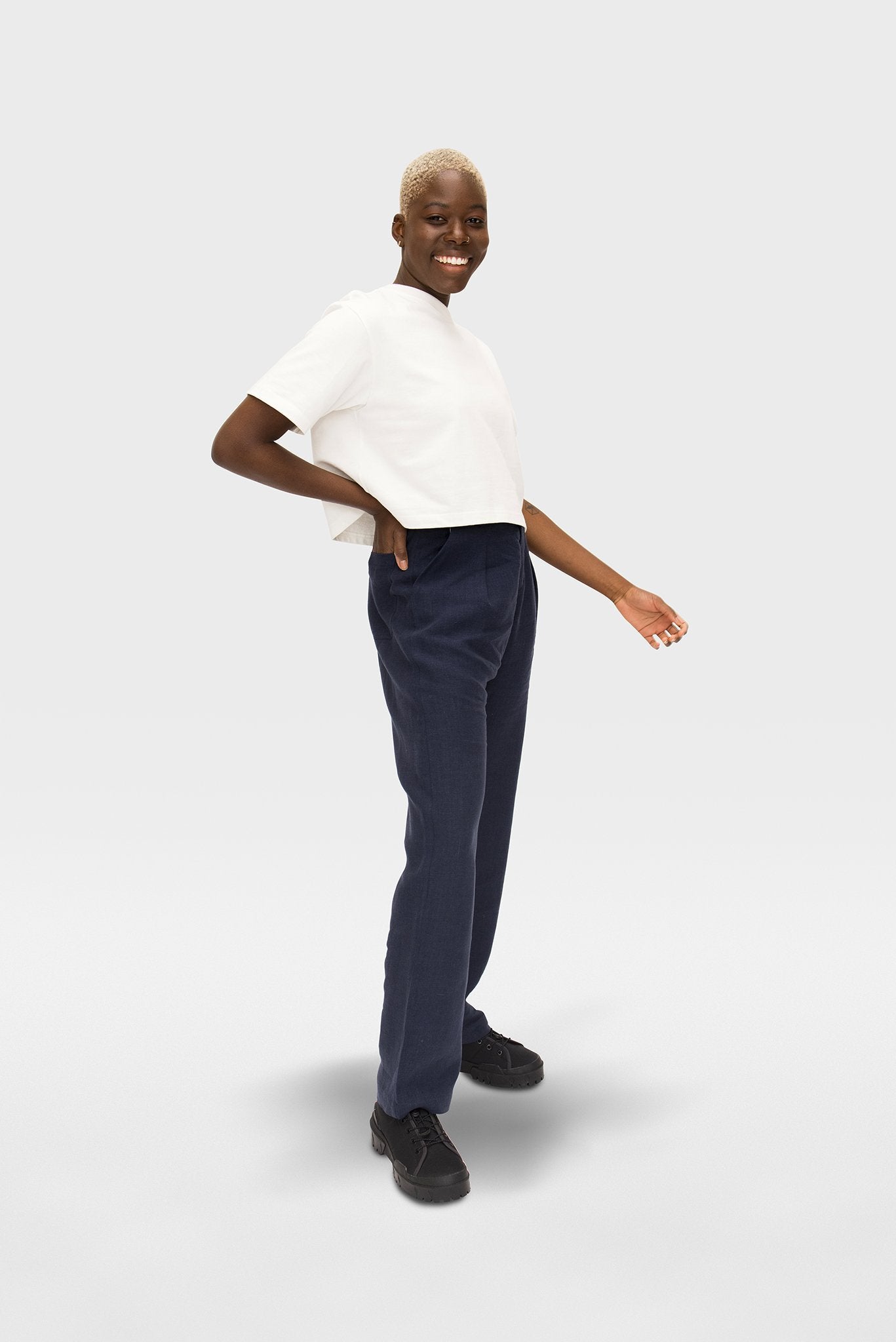 A.BCH A.39 Navy Organic Linen Tailored Trousers