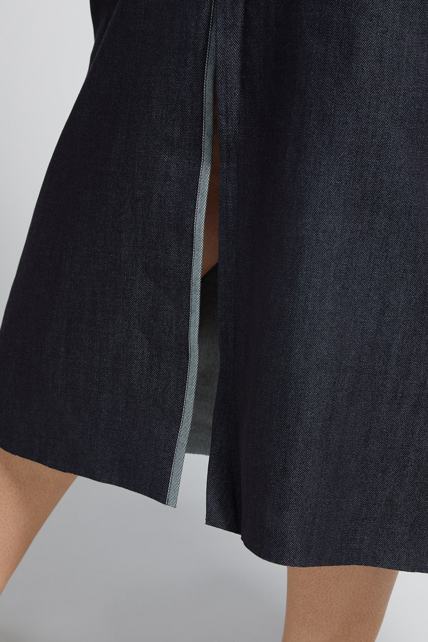 A.BCH A.40 Dark Indigo Raw Denim Midi Skirt in Organic Cotton