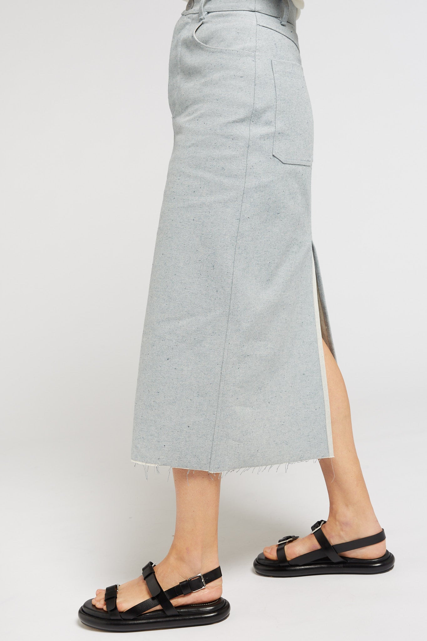 A.BCH A.40 Light Indigo Denim Midi Skirt in Recycled Cotton