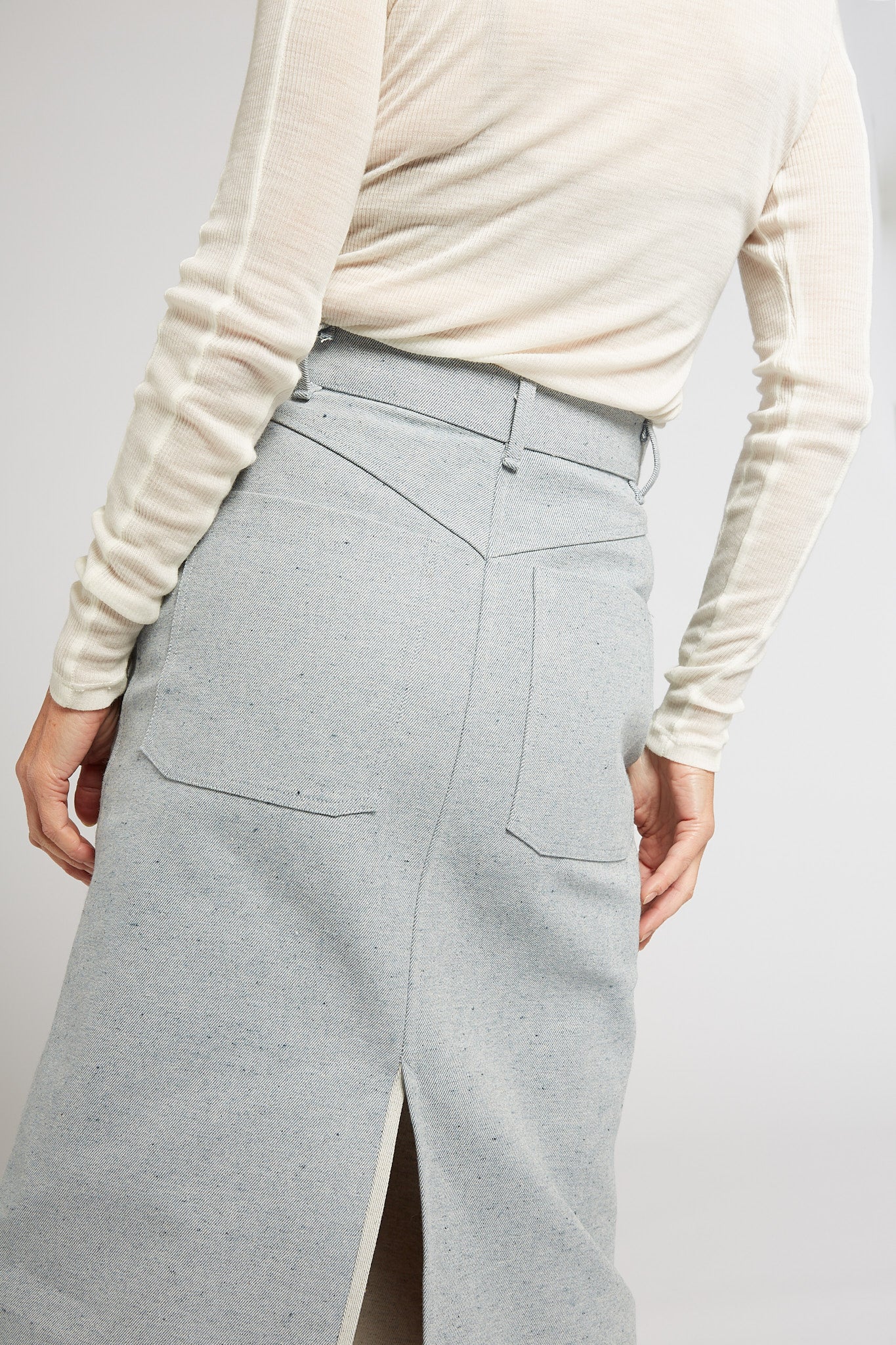 A.BCH A.40 Light Indigo Denim Midi Skirt in Recycled Cotton