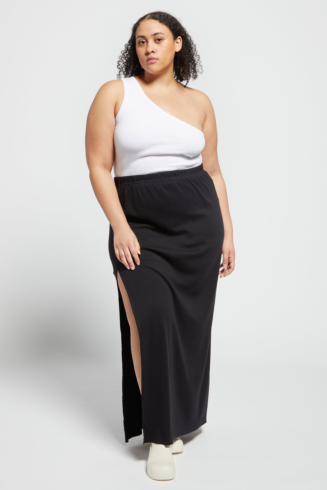 A.BCH A.41 Black Long Rib Split Skirt in Organic Cotton