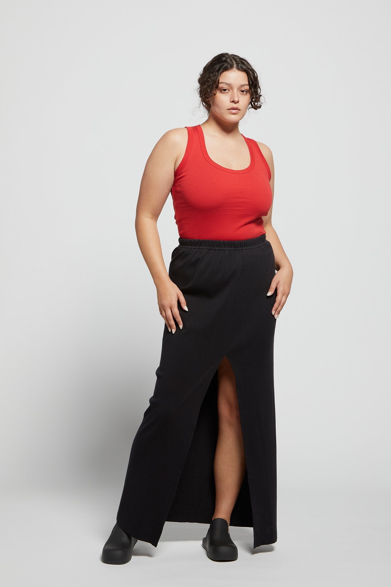 A.BCH A.41 Black Long Rib Split Skirt in Organic Cotton