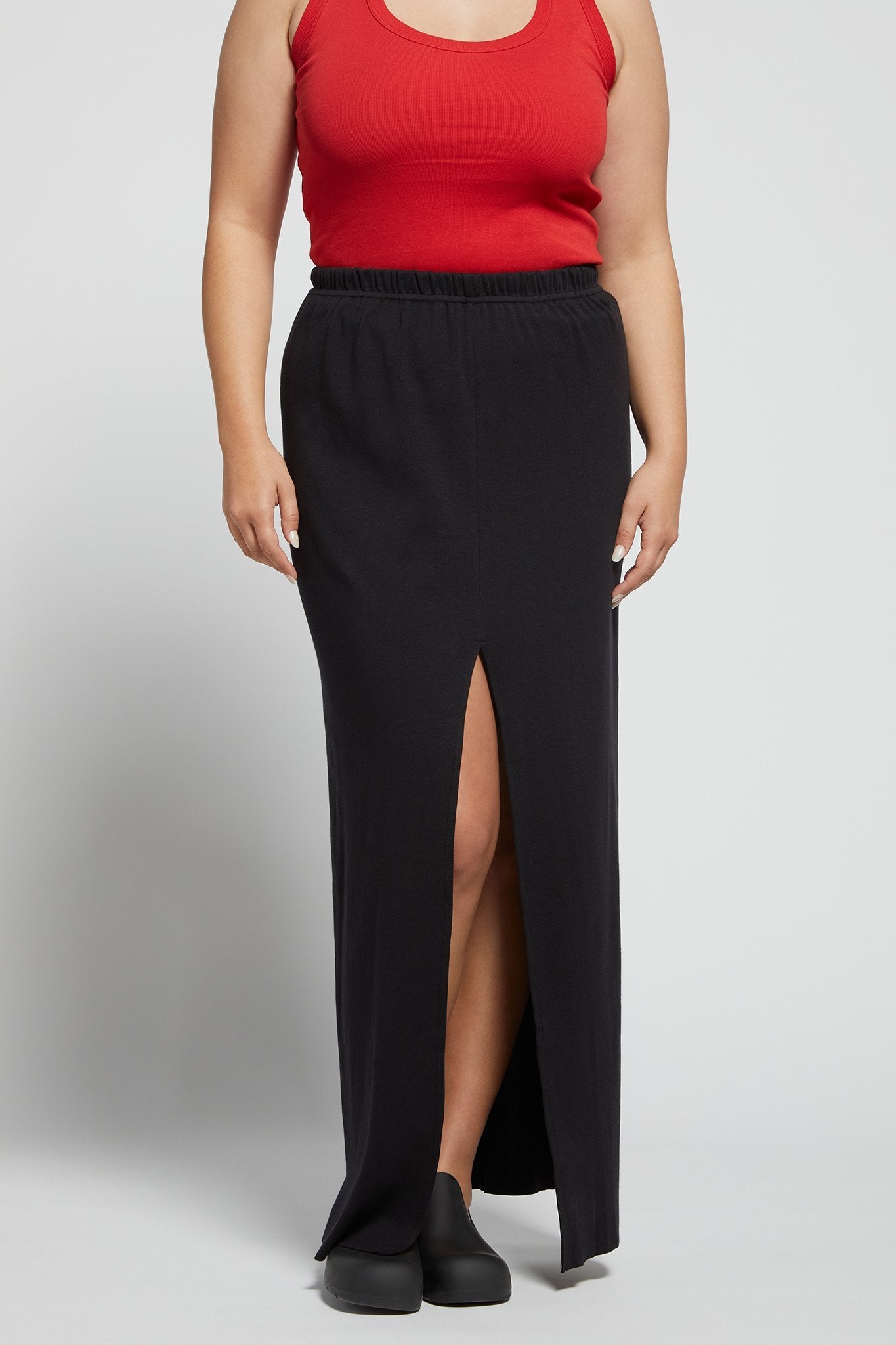 A.BCH A.41 Black Long Rib Split Skirt in Organic Cotton