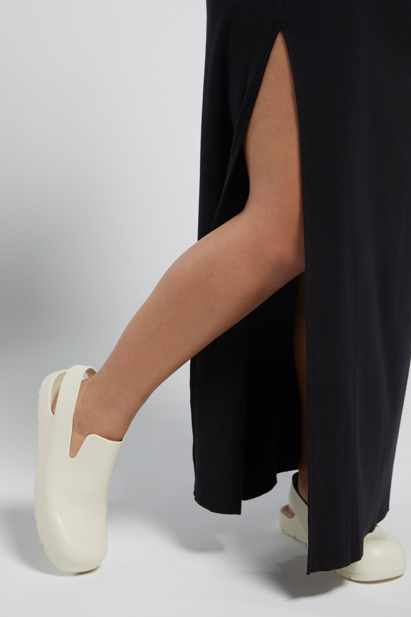 A.BCH A.41 Black Long Rib Split Skirt in Organic Cotton