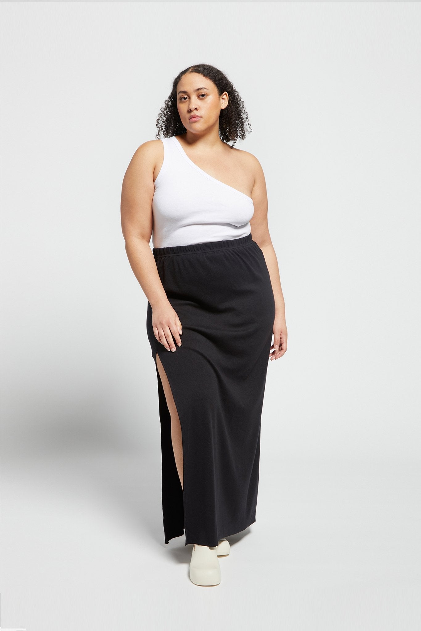 A.BCH A.41 Black Rib Split Skirt in Organic Cotton