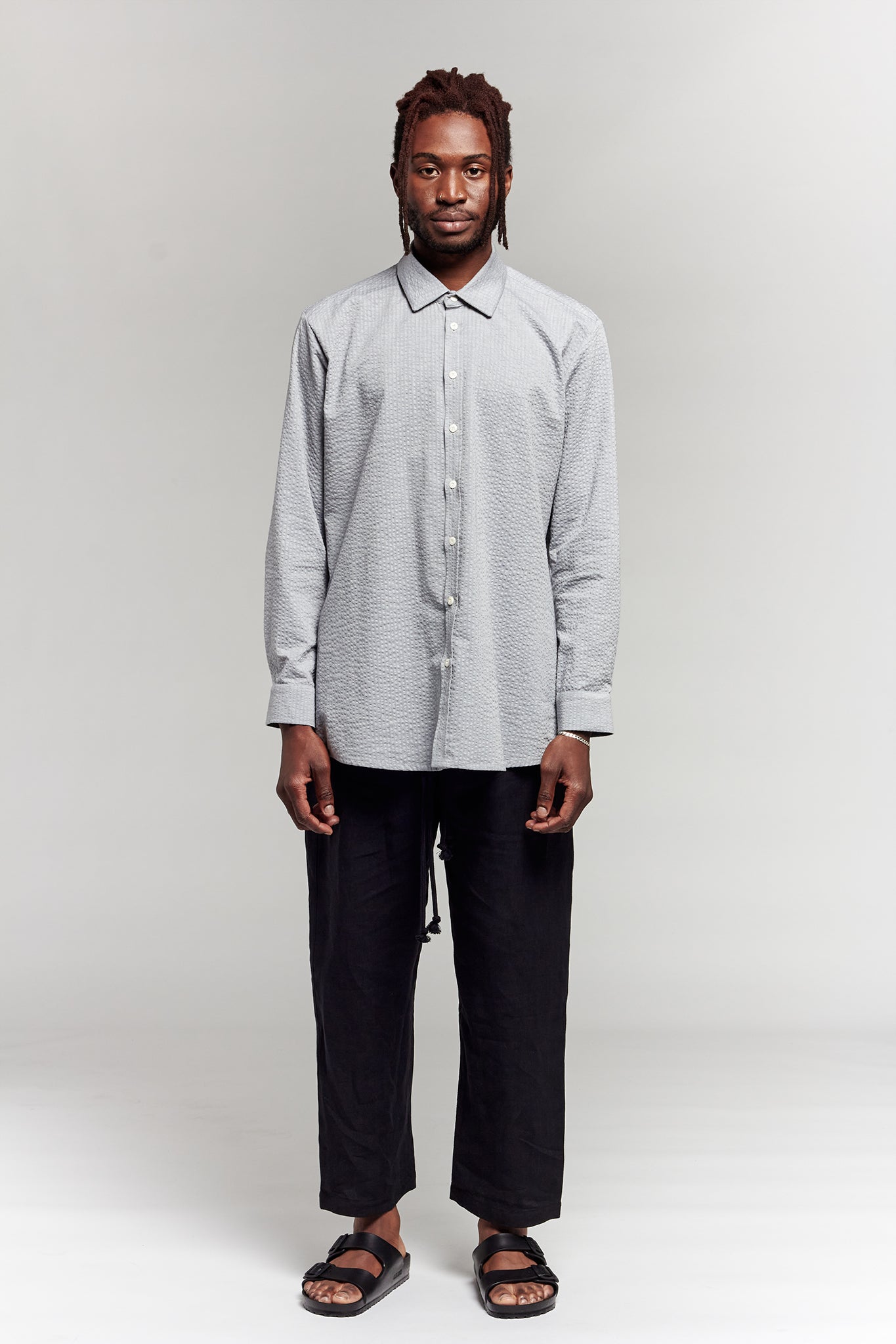 A.BCH A.42 Grey Marle Oversized Shirt in Organic Cotton Seersucker