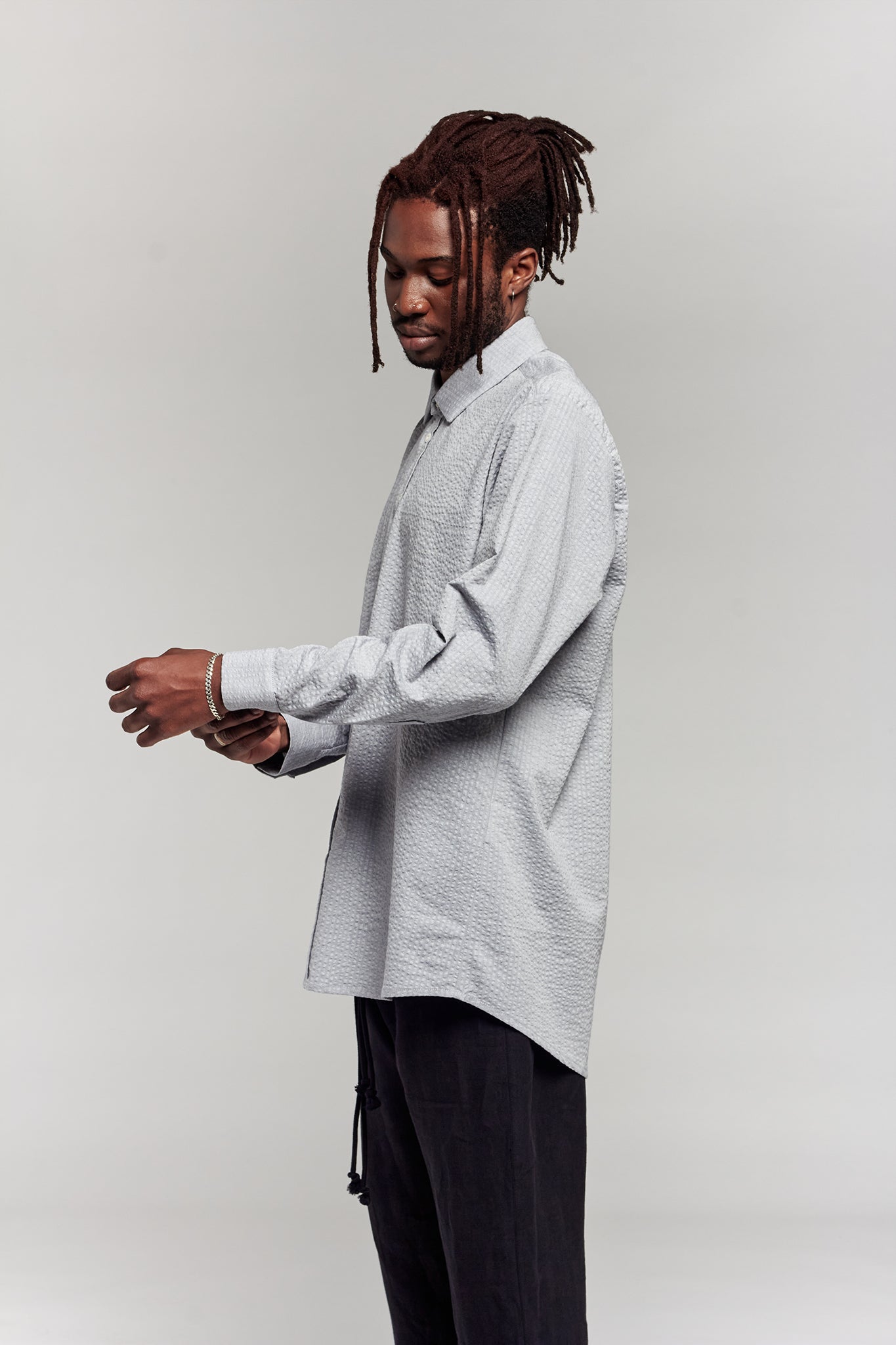 A.BCH A.42 Grey Marle Oversized Shirt in Organic Cotton Seersucker