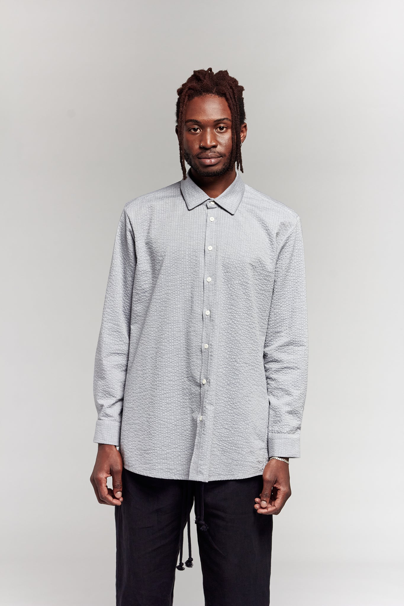 A.BCH A.42 Grey Marle Oversized Shirt in Organic Cotton Seersucker