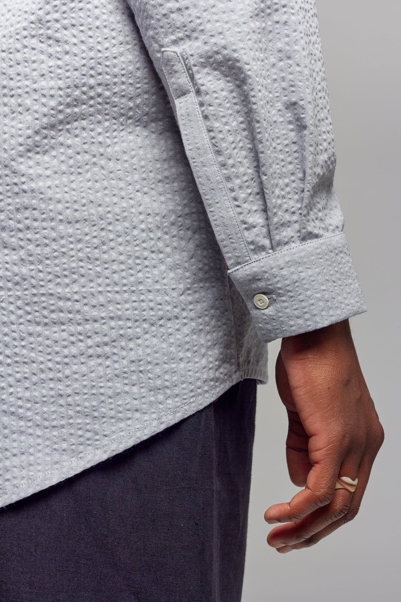 A.BCH A.42 Grey Marle Oversized Shirt in Organic Cotton Seersucker
