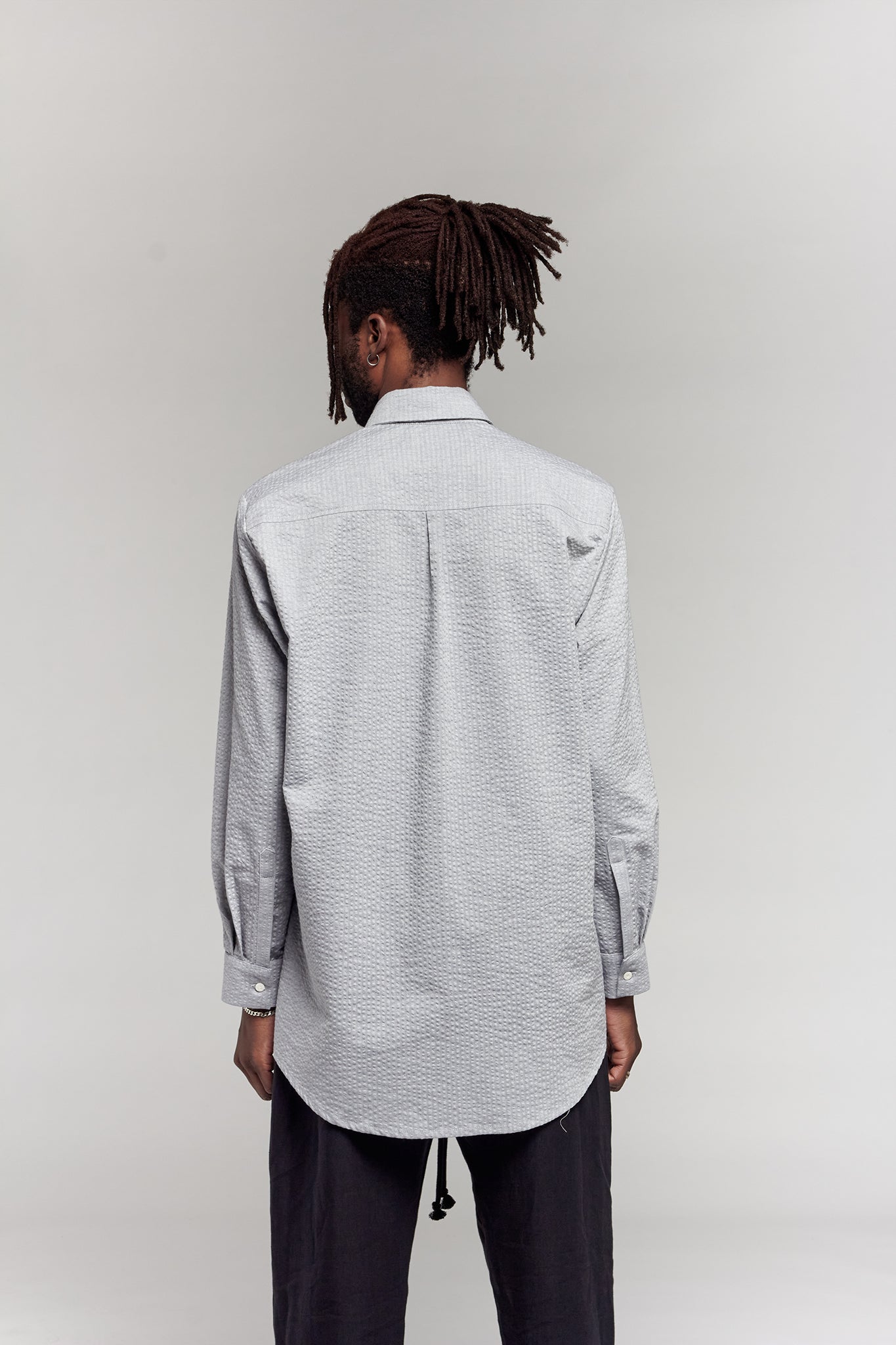 A.BCH A.42 Grey Marle Oversized Shirt in Organic Cotton Seersucker