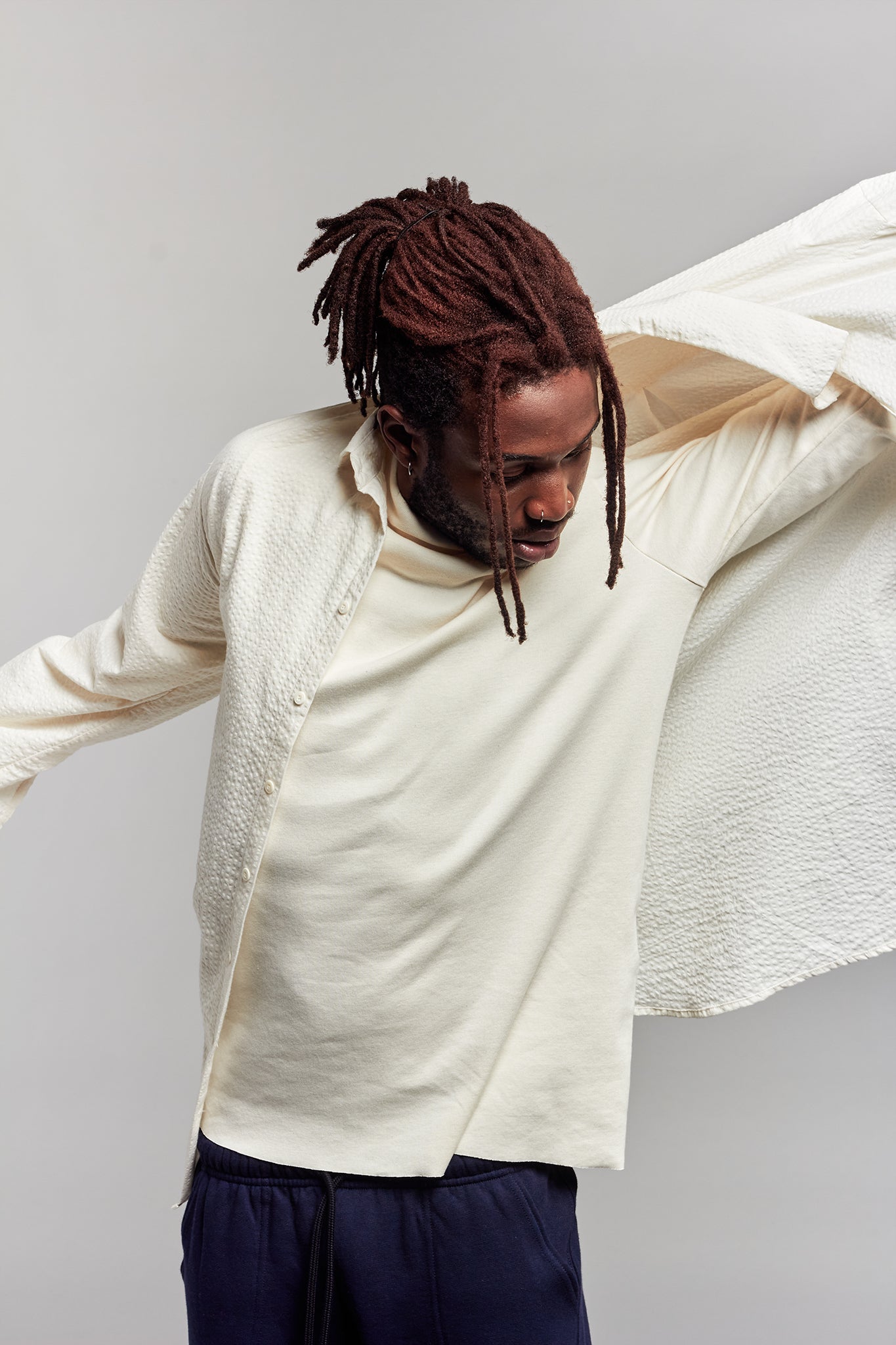 A.BCH A.42 Undyed Oversized Shirt in Organic Cotton Seersucker