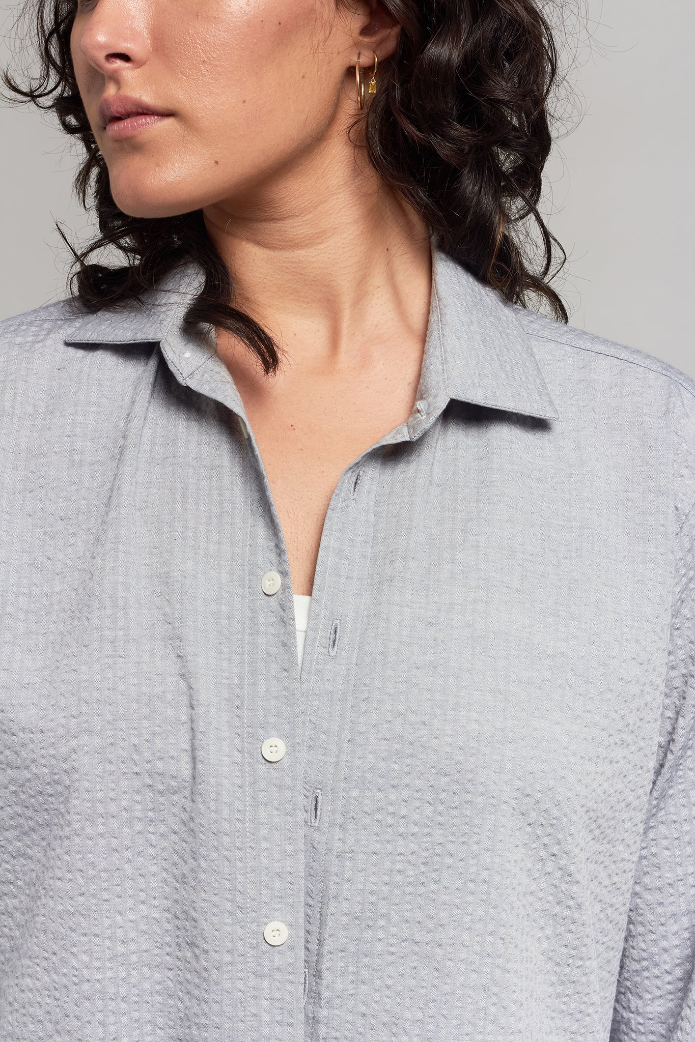 A.BCH A.42 Grey Marle Oversized Shirt in Organic Cotton Seersucker