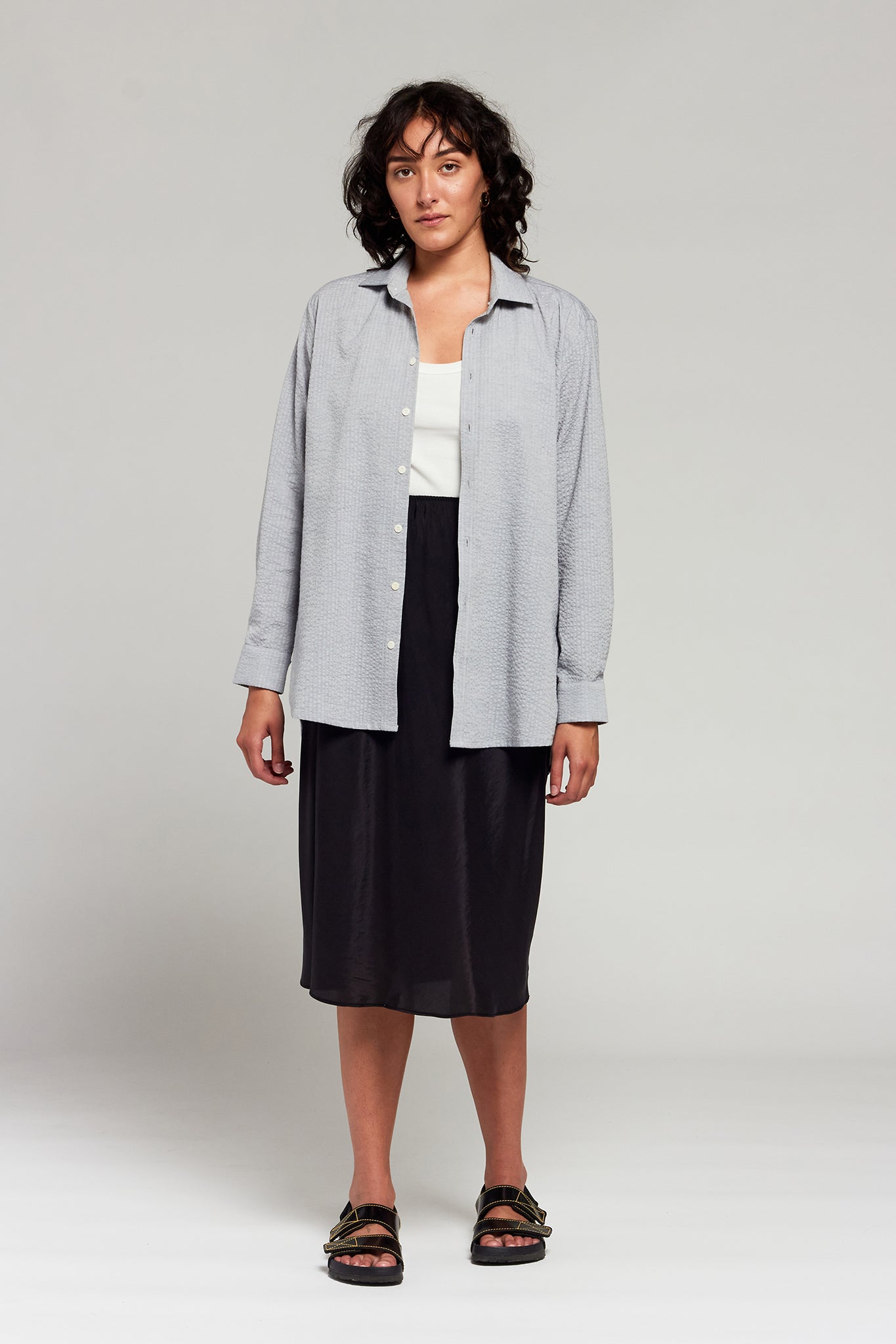 A.BCH A.42 Grey Marle Oversized Shirt in Organic Cotton Seersucker