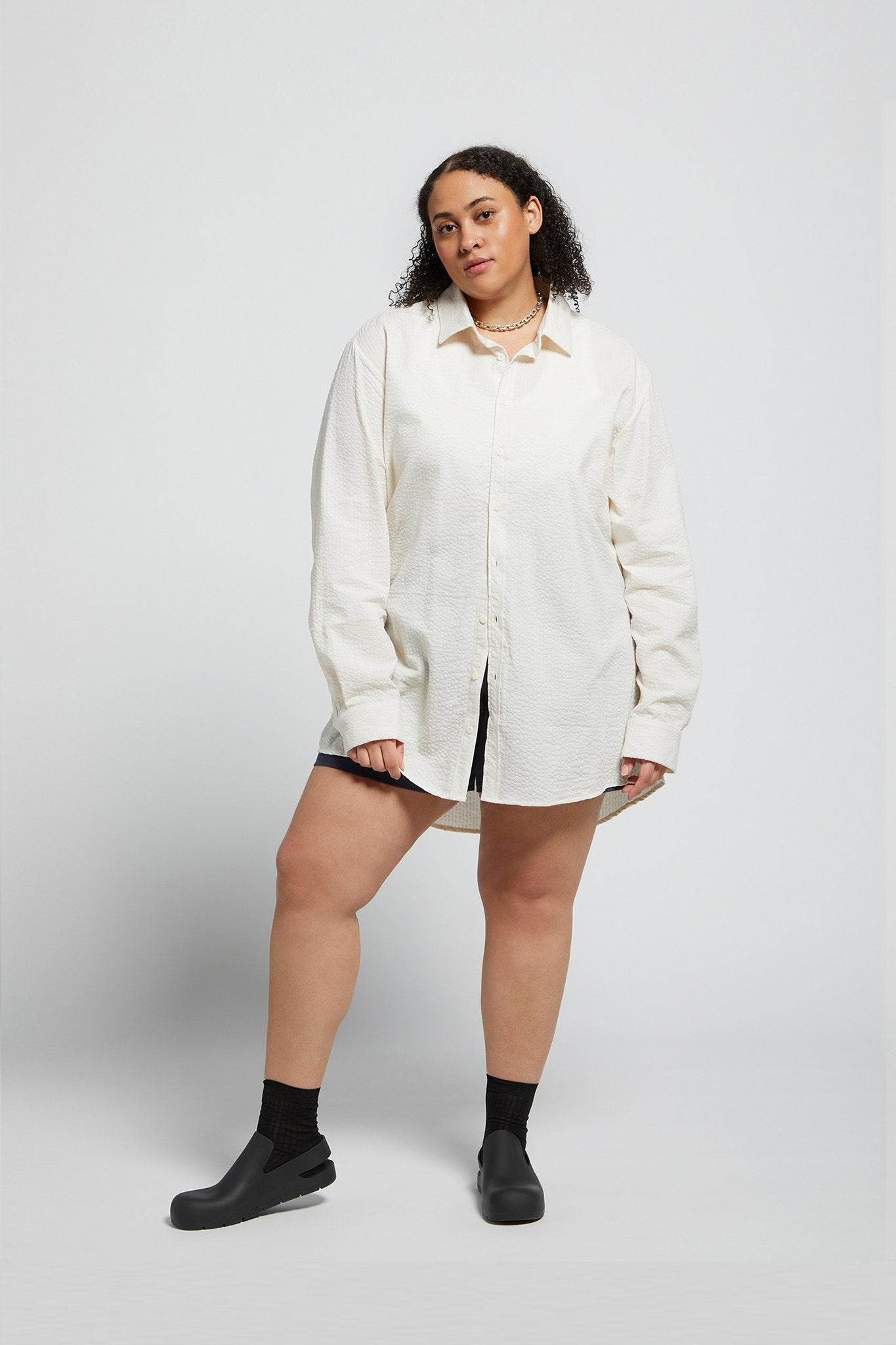 A.BCH A.42 Undyed Oversize Shirt in Organic Cotton Seersucker