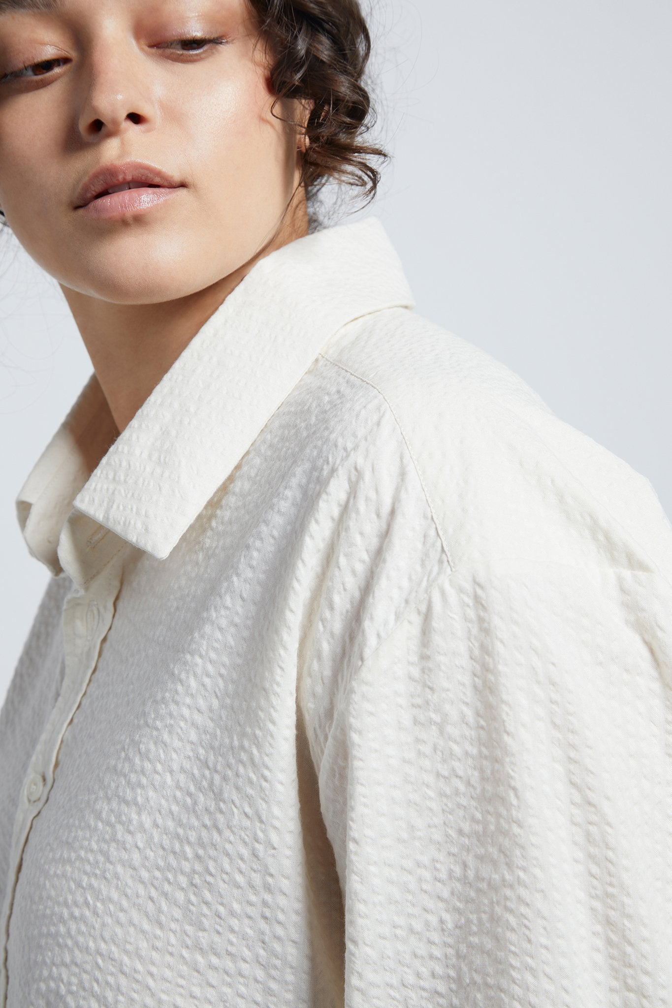 A.BCH A.42 Undyed Oversize Shirt in Organic Cotton Seersucker