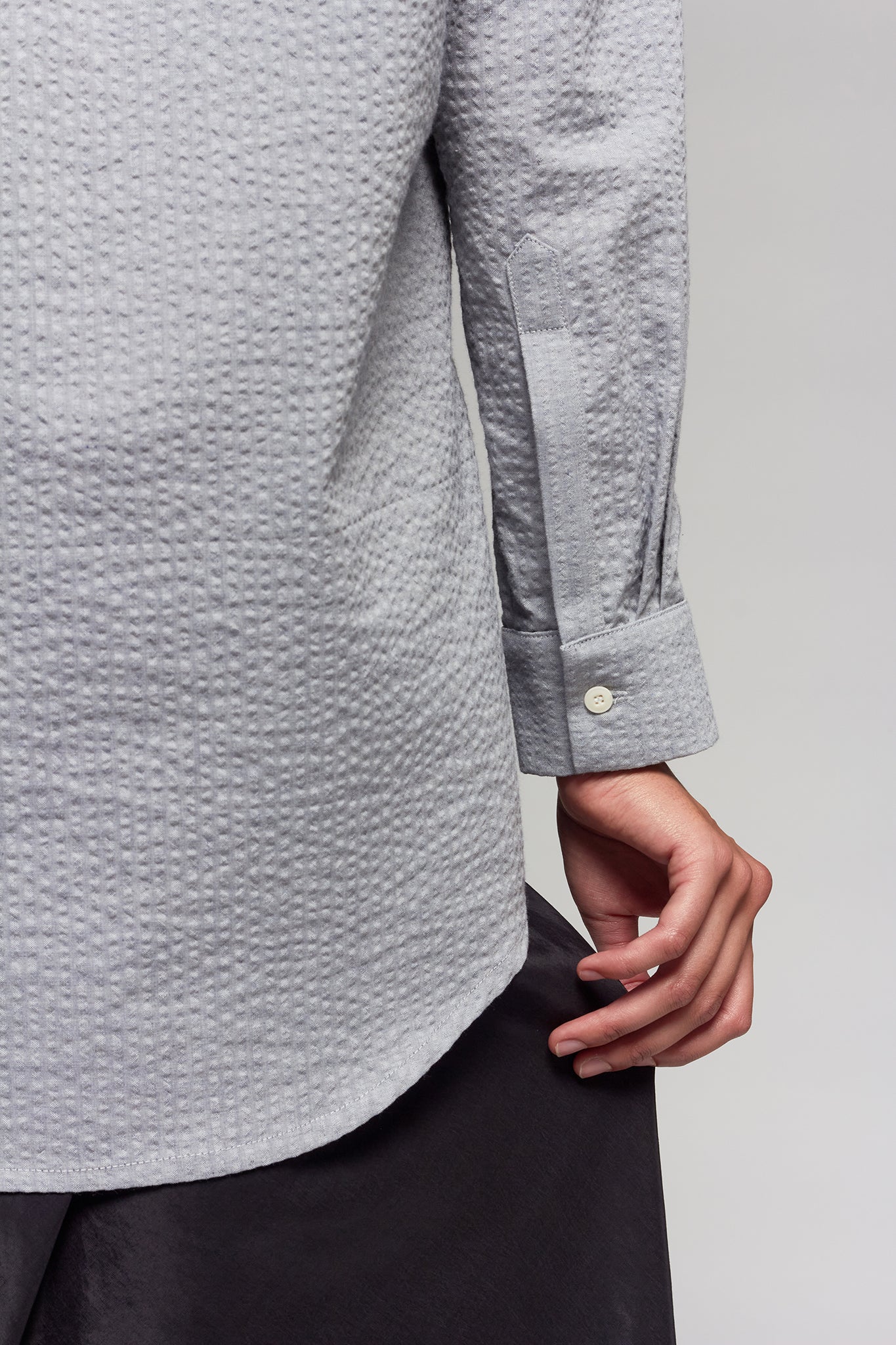 A.BCH A.42 Grey Marle Oversized Shirt in Organic Cotton Seersucker
