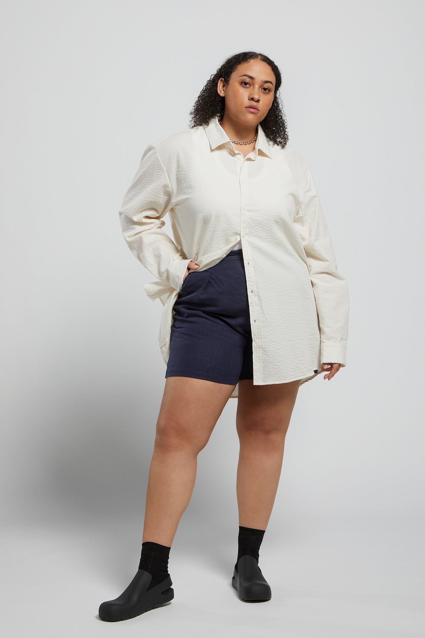 A.BCH A.42 Undyed Oversize Shirt in Organic Cotton Seersucker