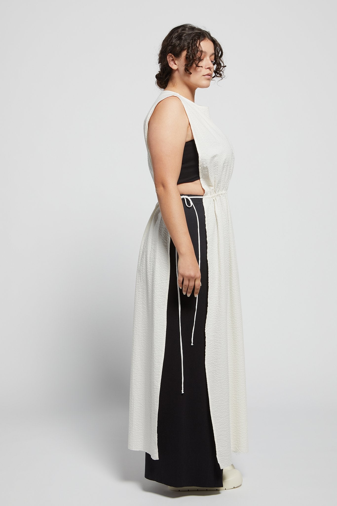 A.BCH A.42 Undyed Apron Dress in Organic Cotton Seersucker