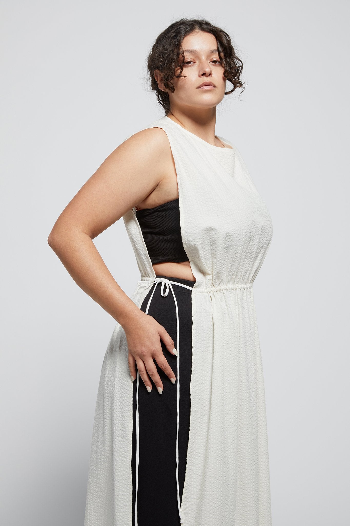 A.BCH A.42 Undyed Apron Dress in Organic Cotton Seersucker