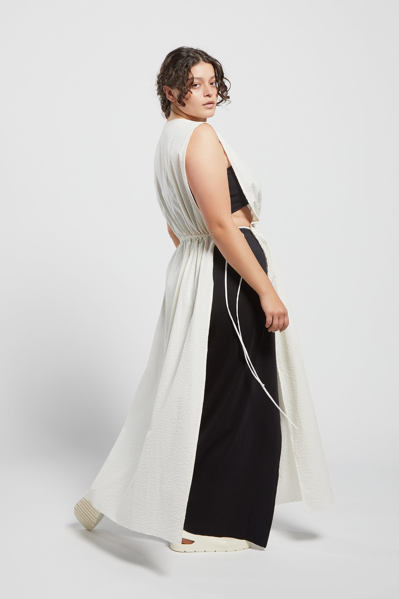 A.BCH A.42 Undyed Apron Dress in Organic Cotton Seersucker