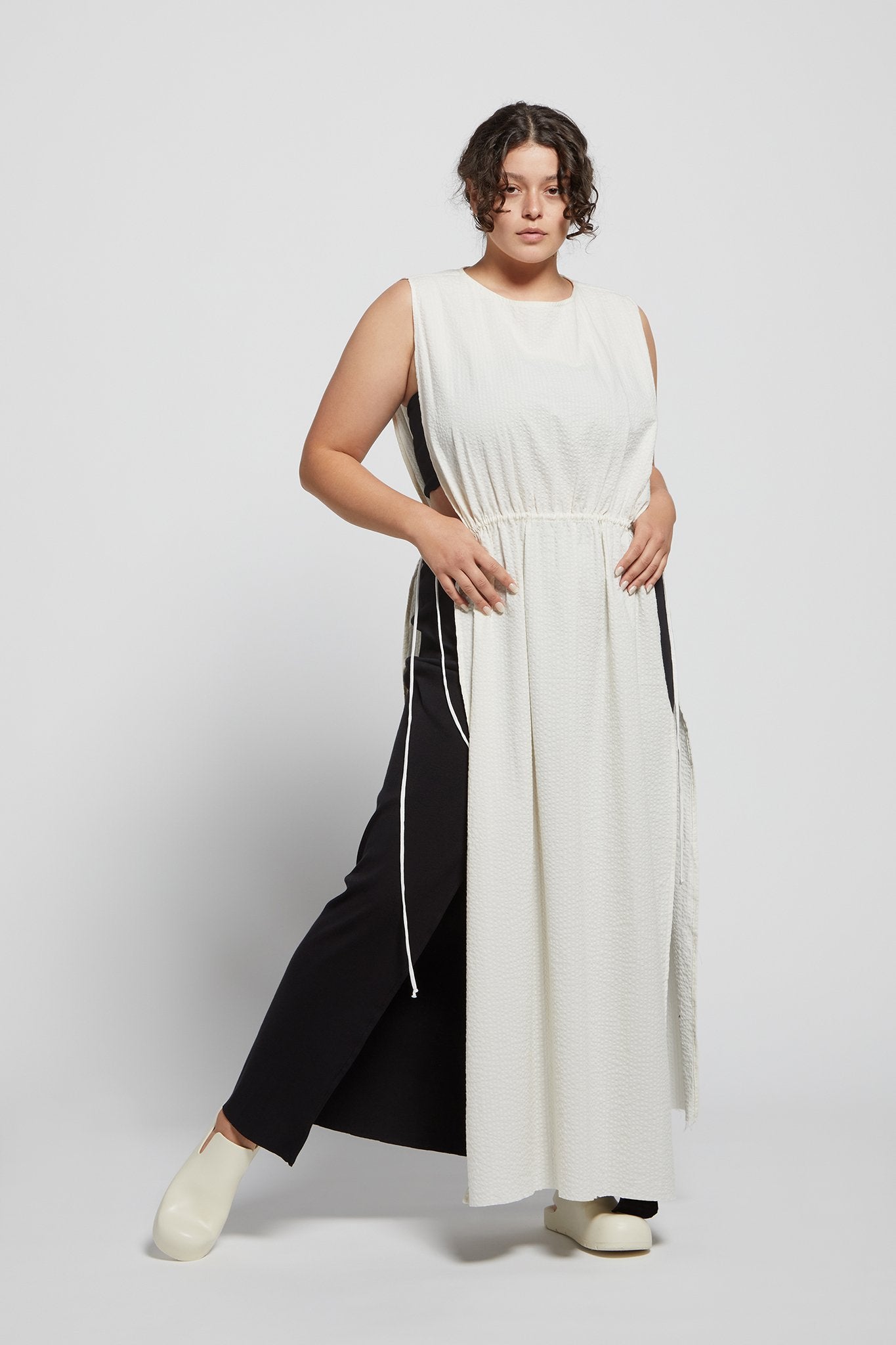 A.BCH A.42 Undyed Apron Dress in Organic Cotton Seersucker