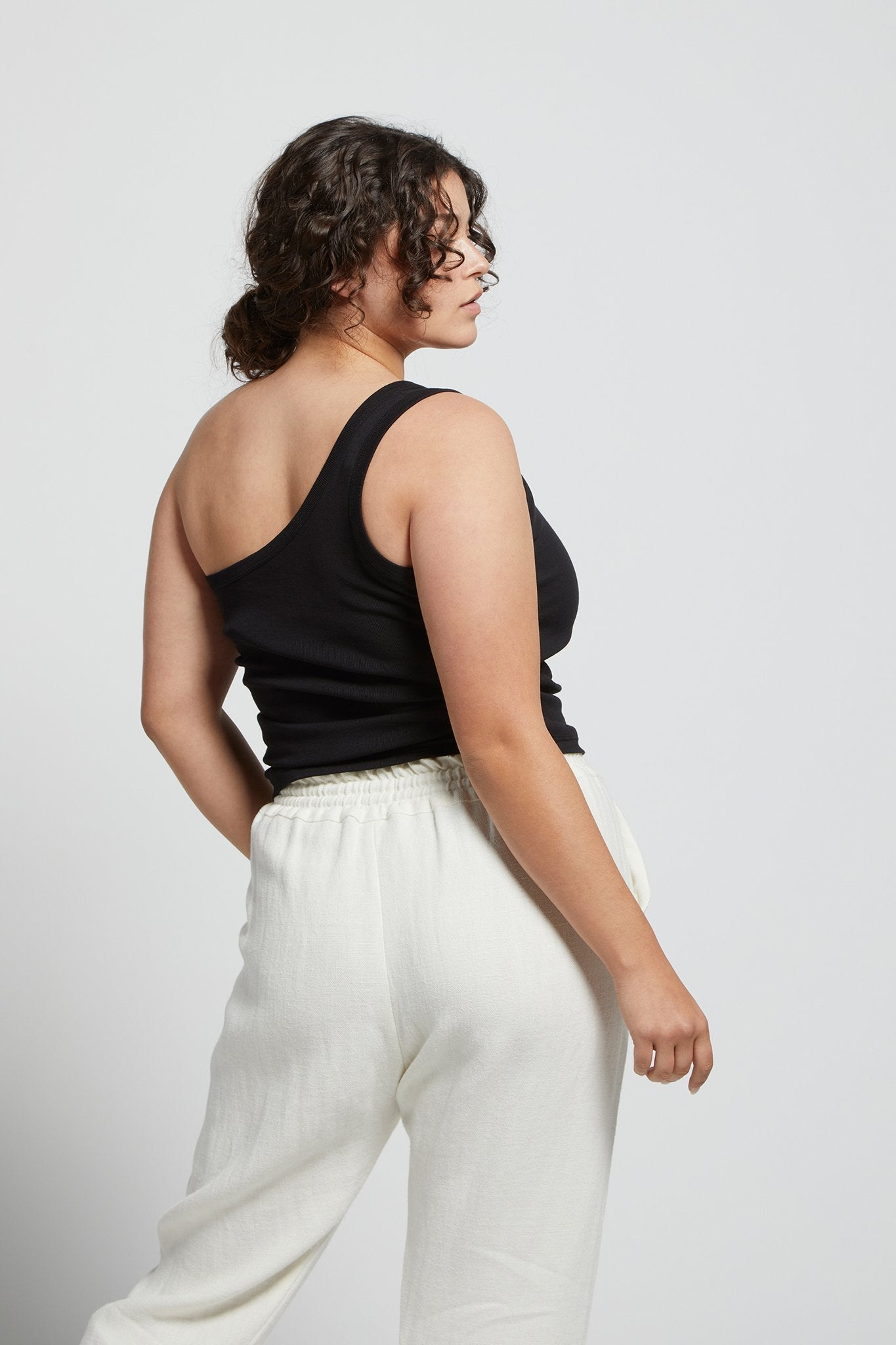 A.BCH A.44 Black 1 Shoulder Rib Tank in Organic Cotton
