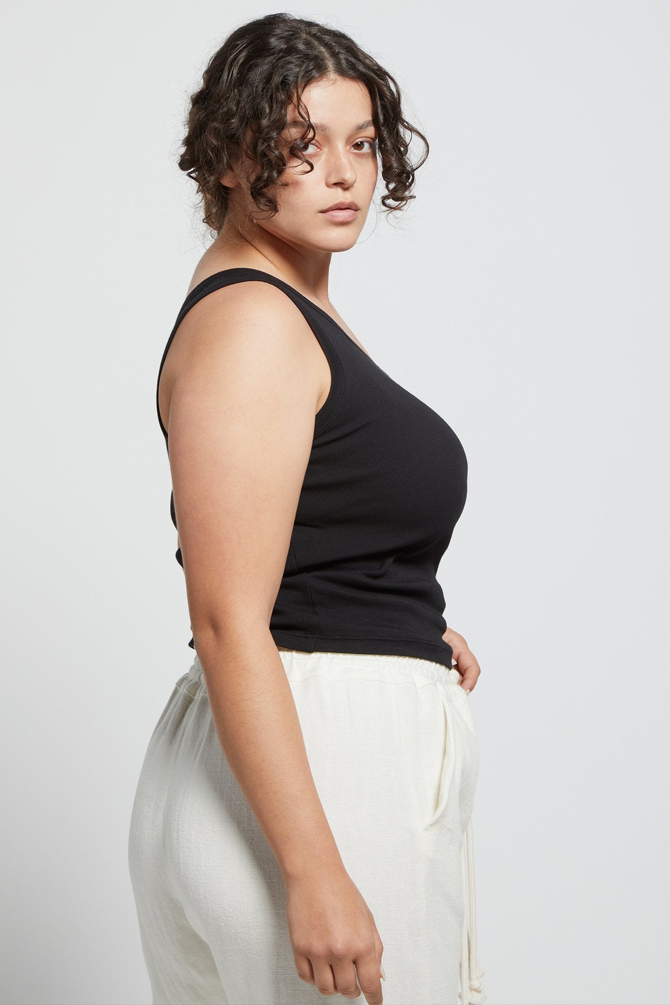 A.BCH A.44 Black 1 Shoulder Rib Tank in Organic Cotton